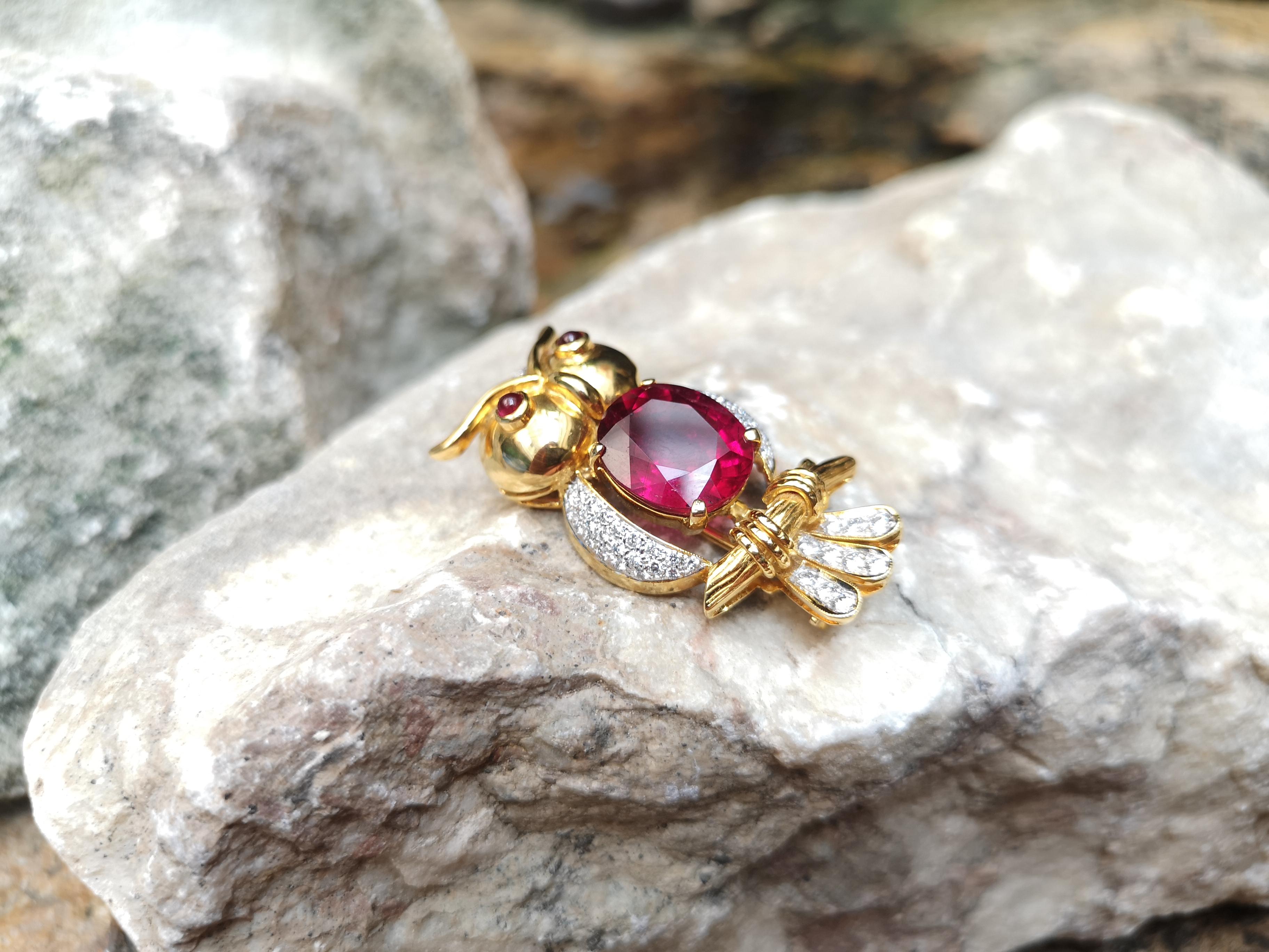 Rubellit mit Cabochon Rubin und Diamant Eulenbrosche in 18k Goldfassung im Angebot 2