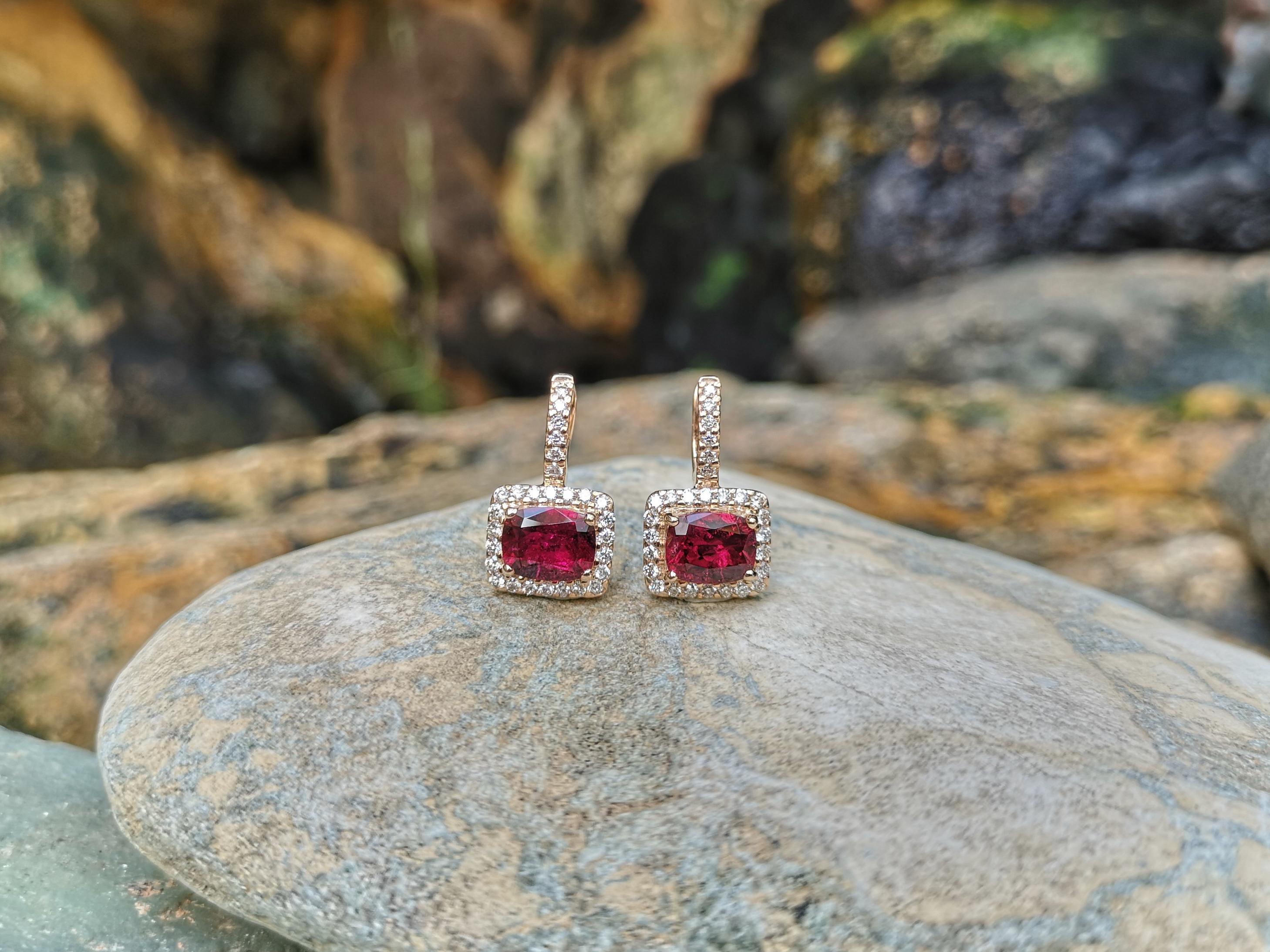 Contemporary Rubellite with Diamond Earrings Set in 18 Karat Rose Gold Settings For Sale