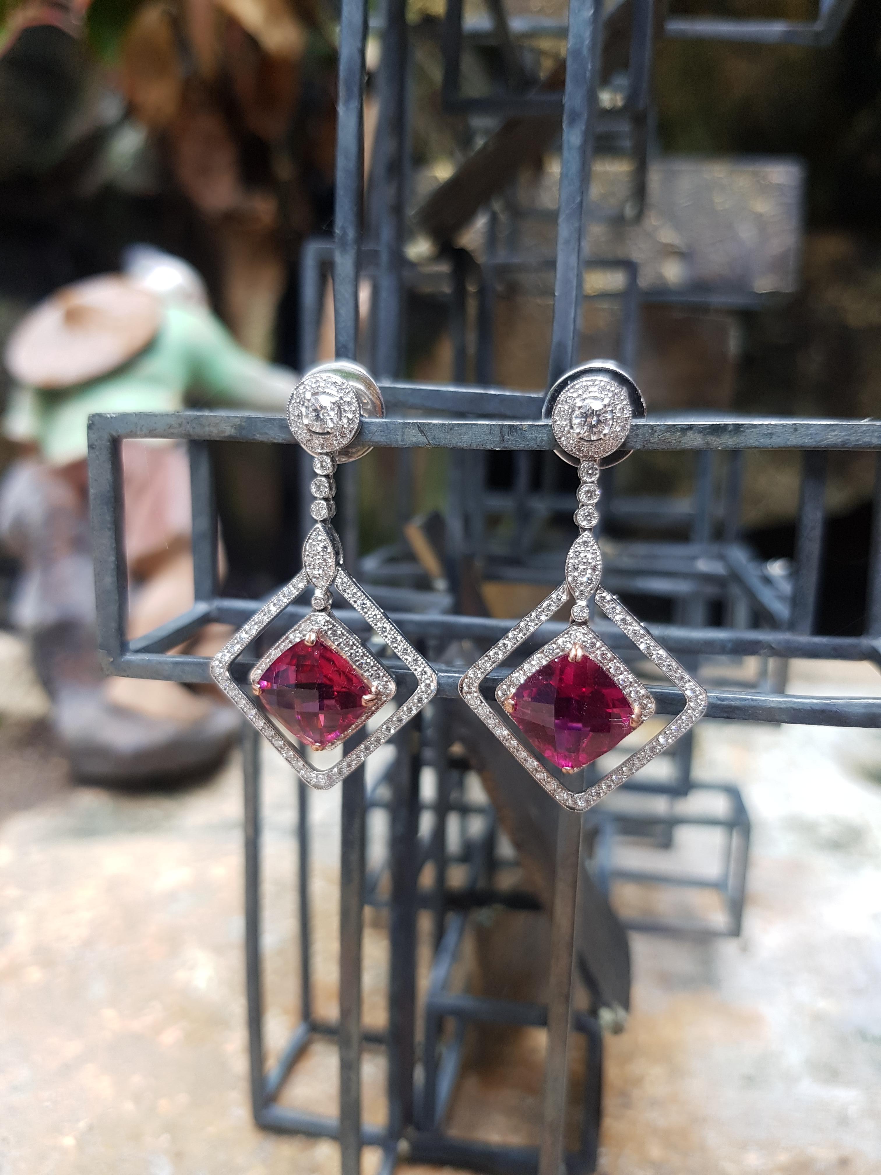 Contemporary Rubellite with Diamond Earrings Set in 18 Karat White Gold Settings For Sale
