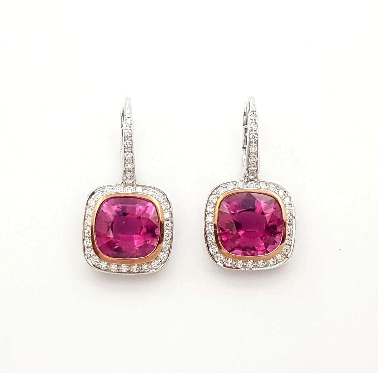 Orecchini con rubellite e diamanti con montatura in oro bianco 18 carati In condizioni Nuovo in vendita a Bangkok, TH