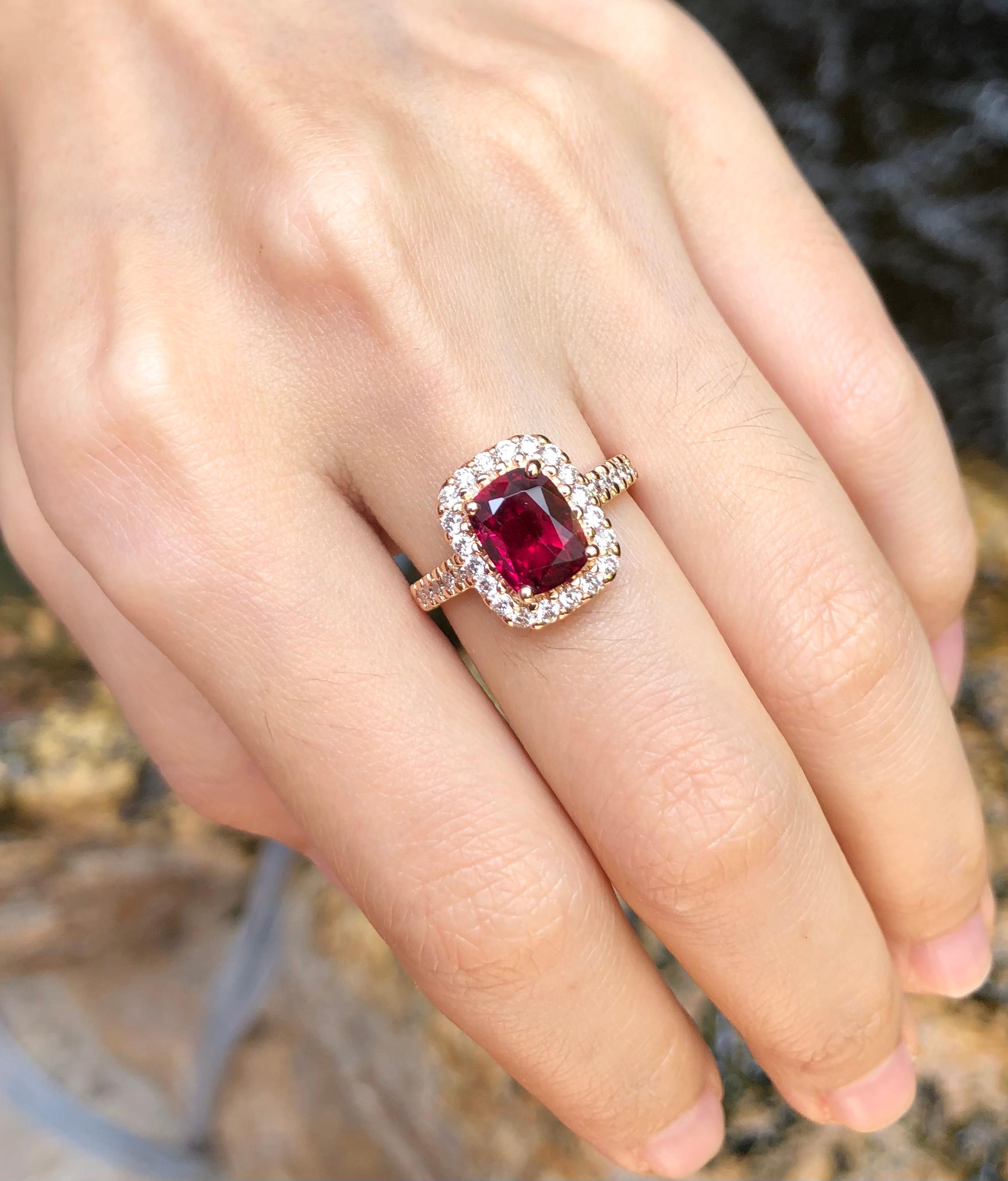 Rubellite 1.50 carats with Diamond 0.52 carat Ring set in 18 Karat Rose Gold Settings

Width:  1.0 cm 
Length:  1.3 cm
Ring Size: 52
Total Weight: 4.84 grams

Rubellite Stone
Width:  0.7 cm 
Length:  0.9 cm

