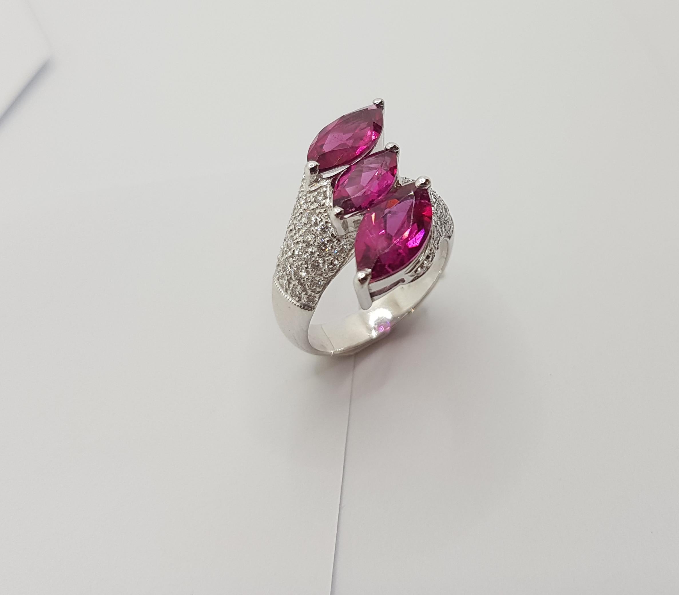 Rubellite with Diamond Ring Set in 18 Karat White Gold Settings For Sale 2