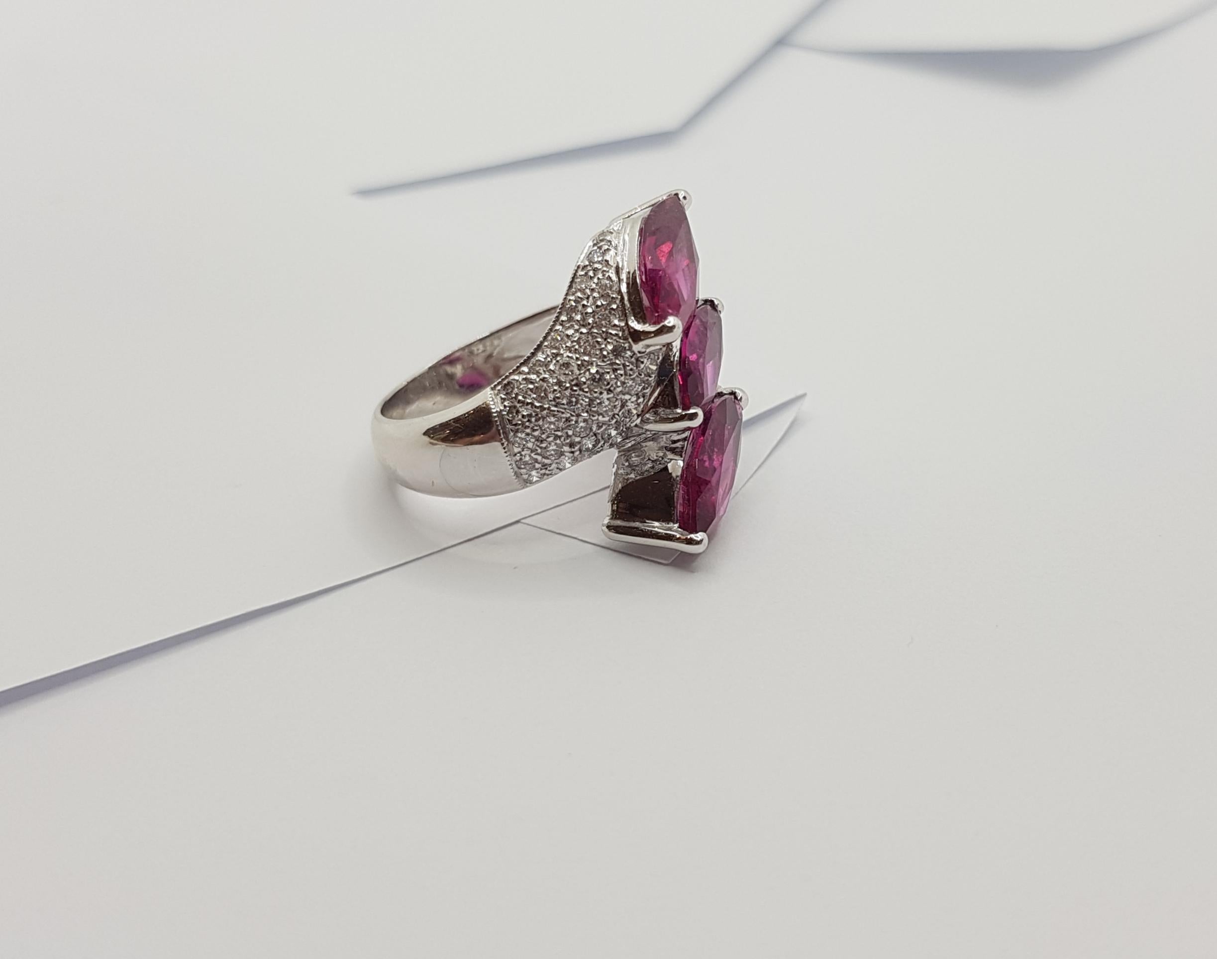 Rubellite with Diamond Ring Set in 18 Karat White Gold Settings For Sale 5