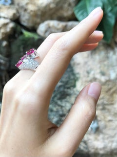 Rubellite with Diamond Ring Set in 18 Karat White Gold Settings