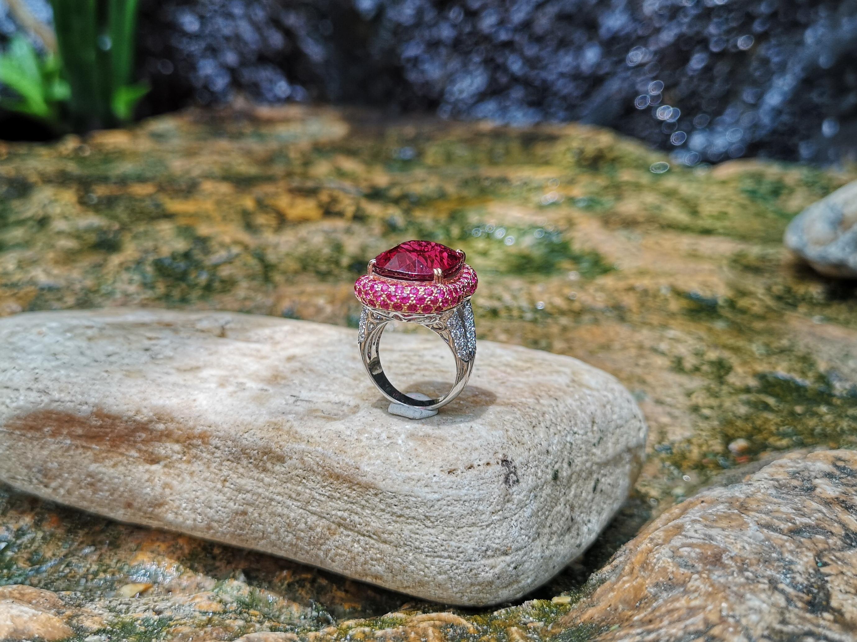 Rubellite with Ruby and Diamond Ring in 18K White Gold and Rose Gold Settings 2