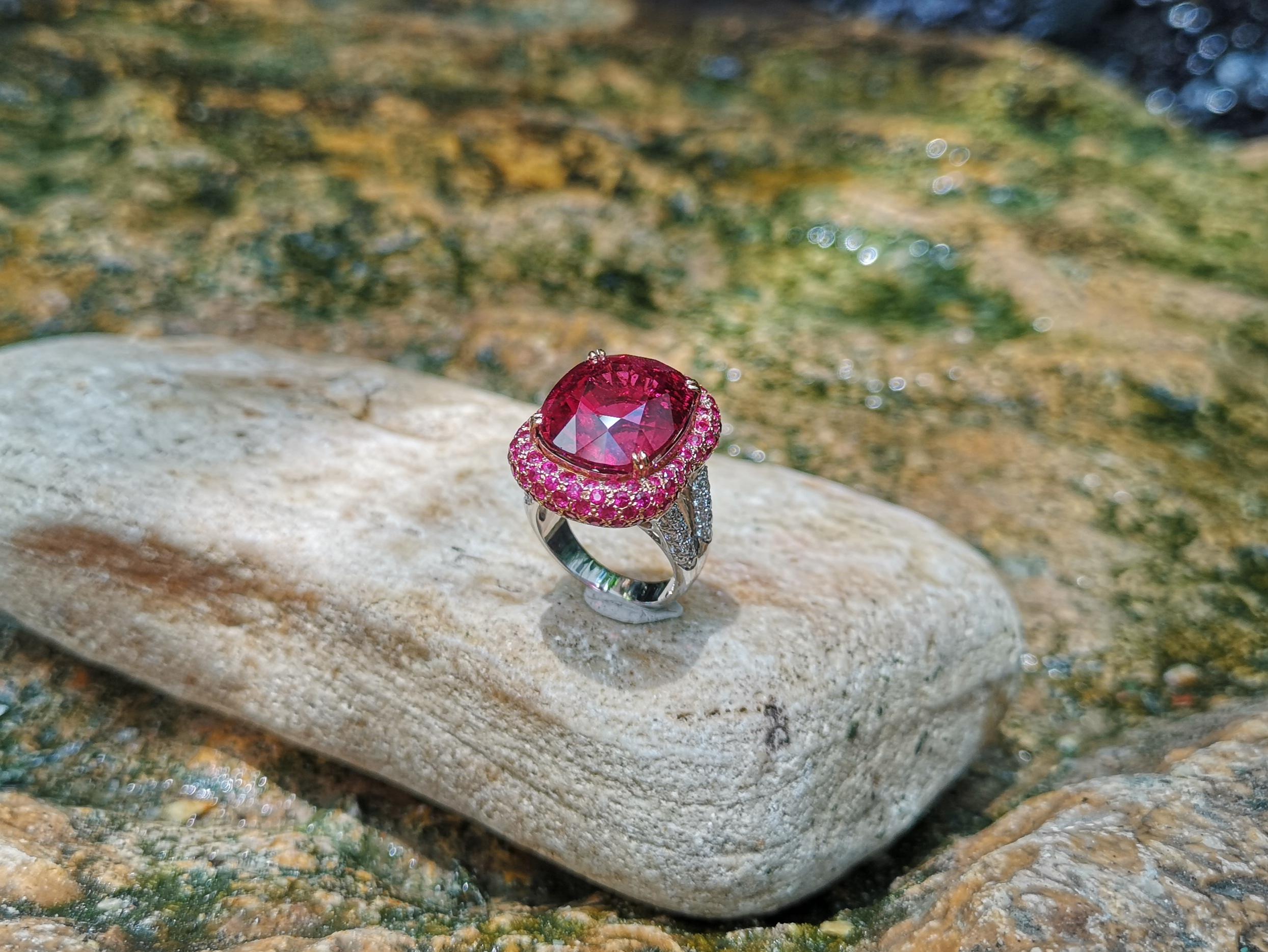 Rubellite with Ruby and Diamond Ring in 18K White Gold and Rose Gold Settings 3