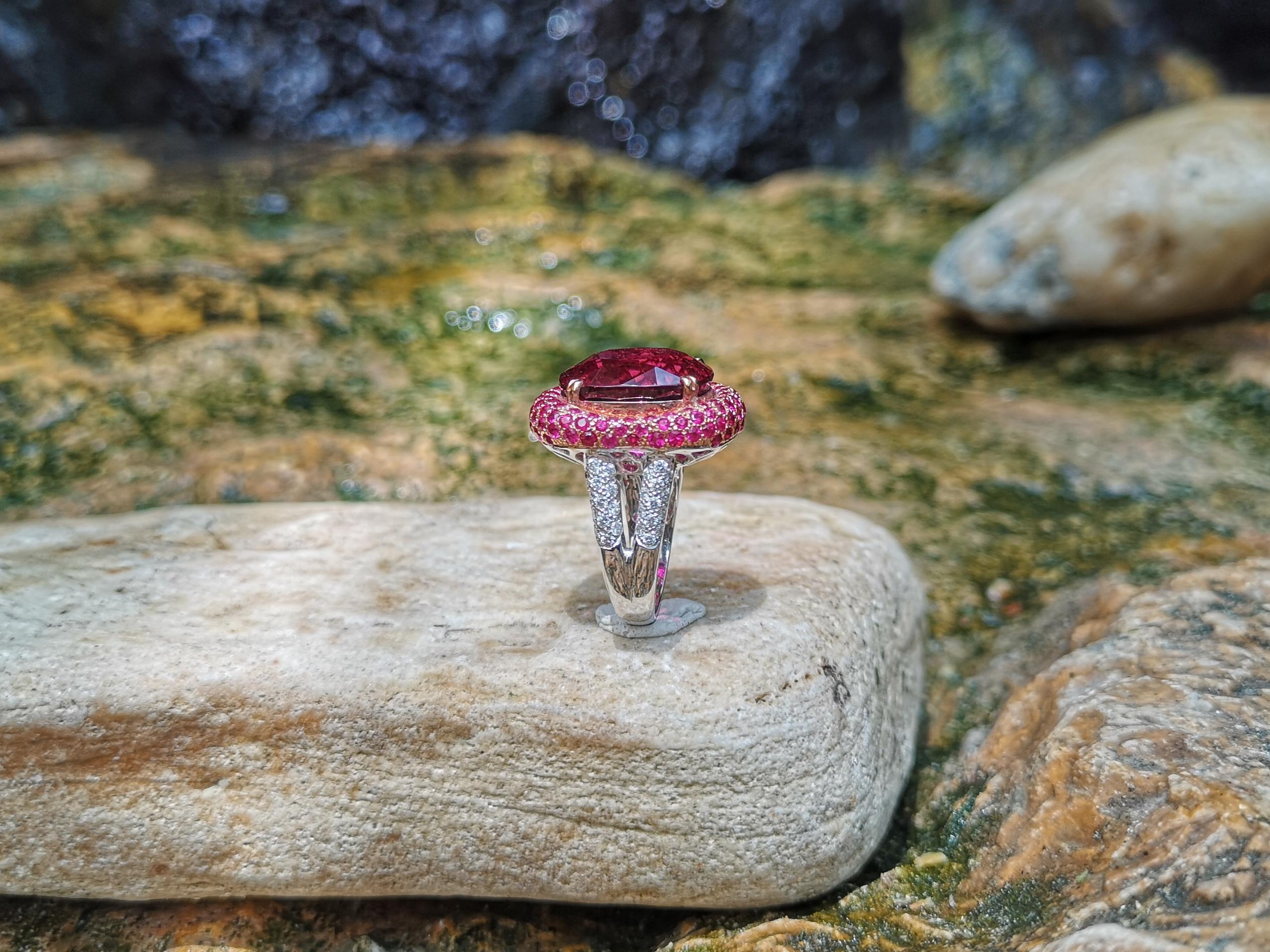 Rubellite with Ruby and Diamond Ring in 18K White Gold and Rose Gold Settings 4
