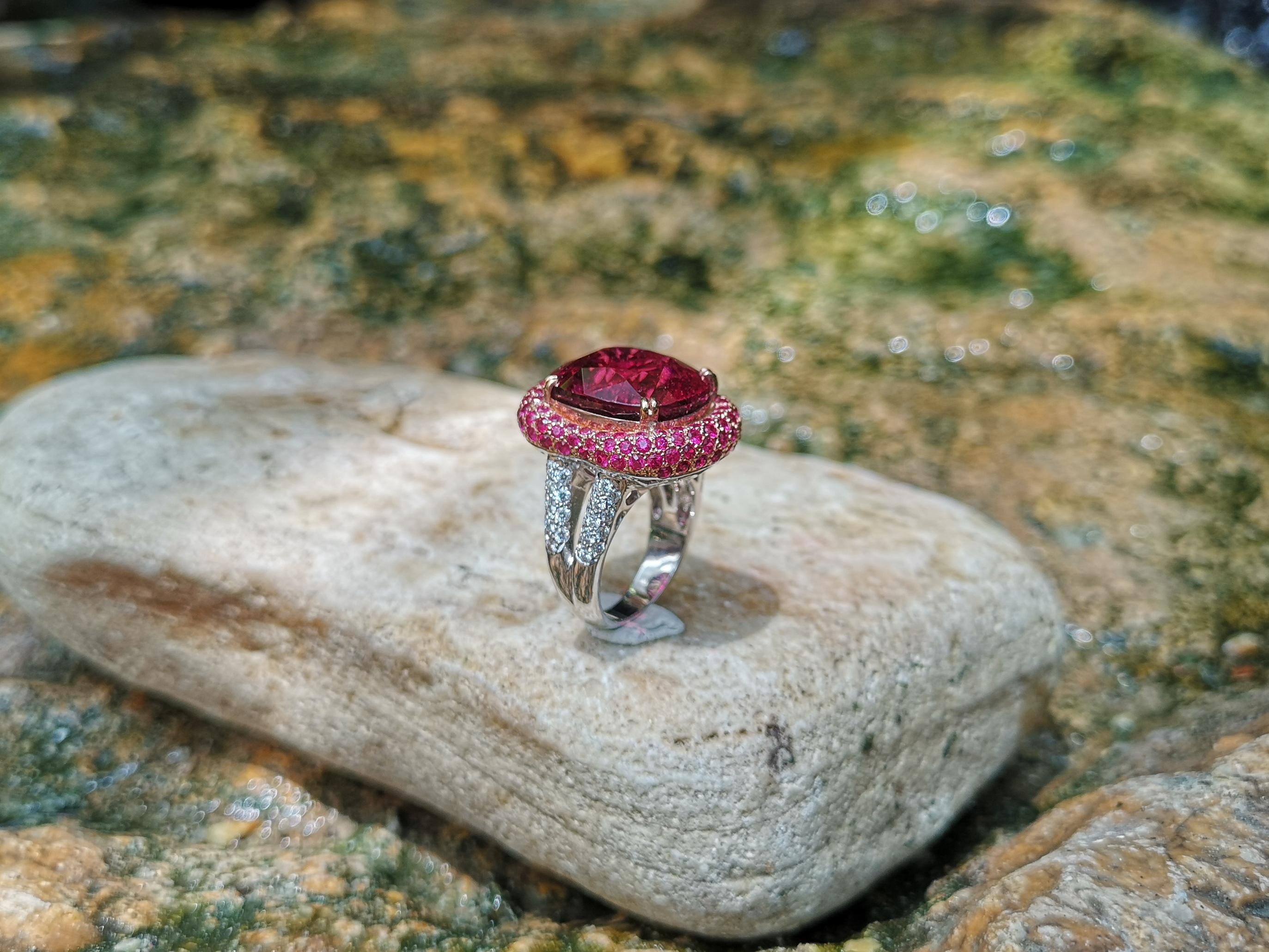 Rubellite with Ruby and Diamond Ring in 18K White Gold and Rose Gold Settings 5
