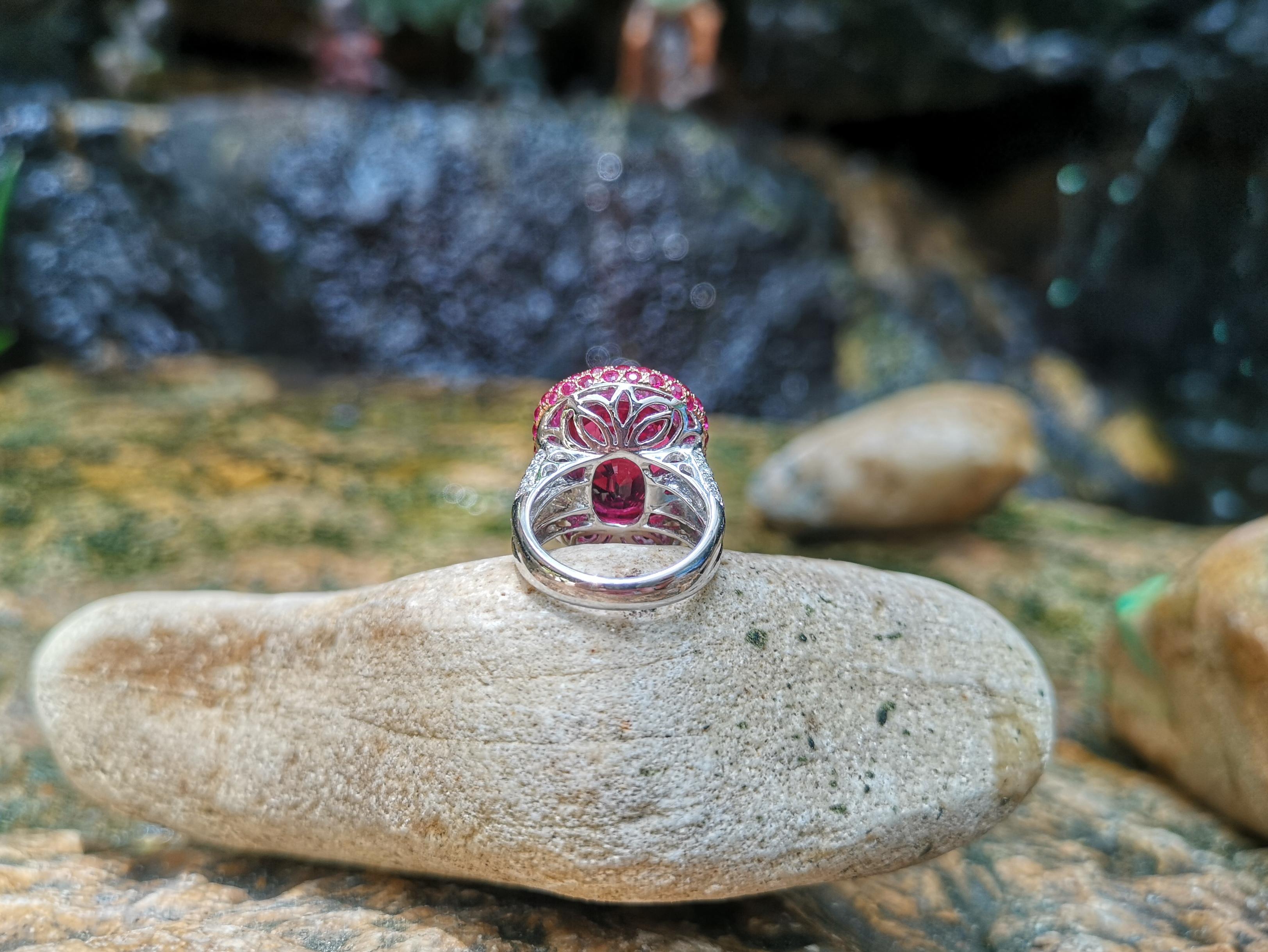 Rubellite with Ruby and Diamond Ring in 18K White Gold and Rose Gold Settings 6