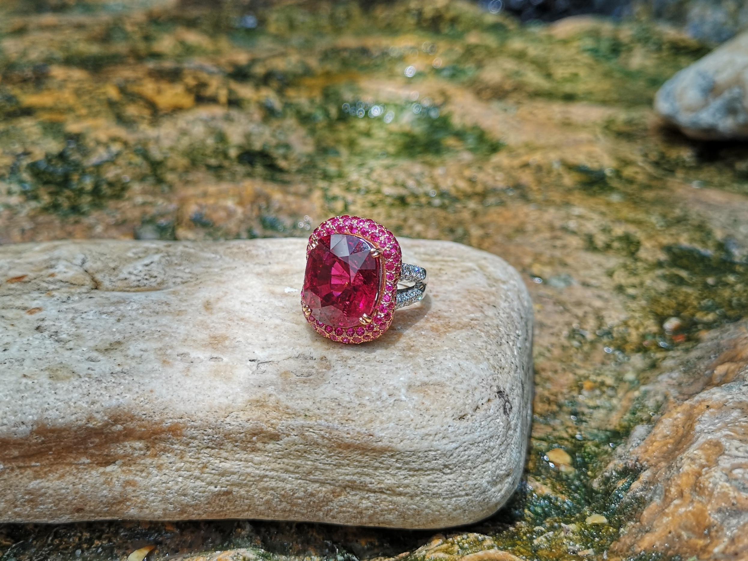 Rubellite with Ruby and Diamond Ring in 18K White Gold and Rose Gold Settings 1