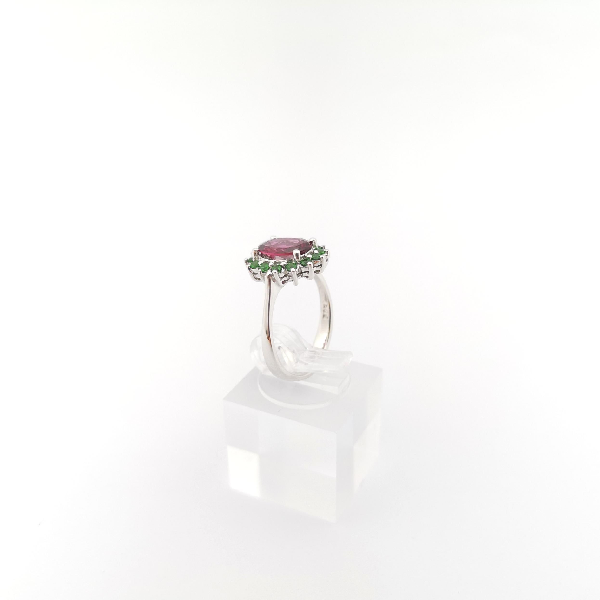 Rubellite with Tsavorite Ring set in 14K White Gold Settings For Sale 9