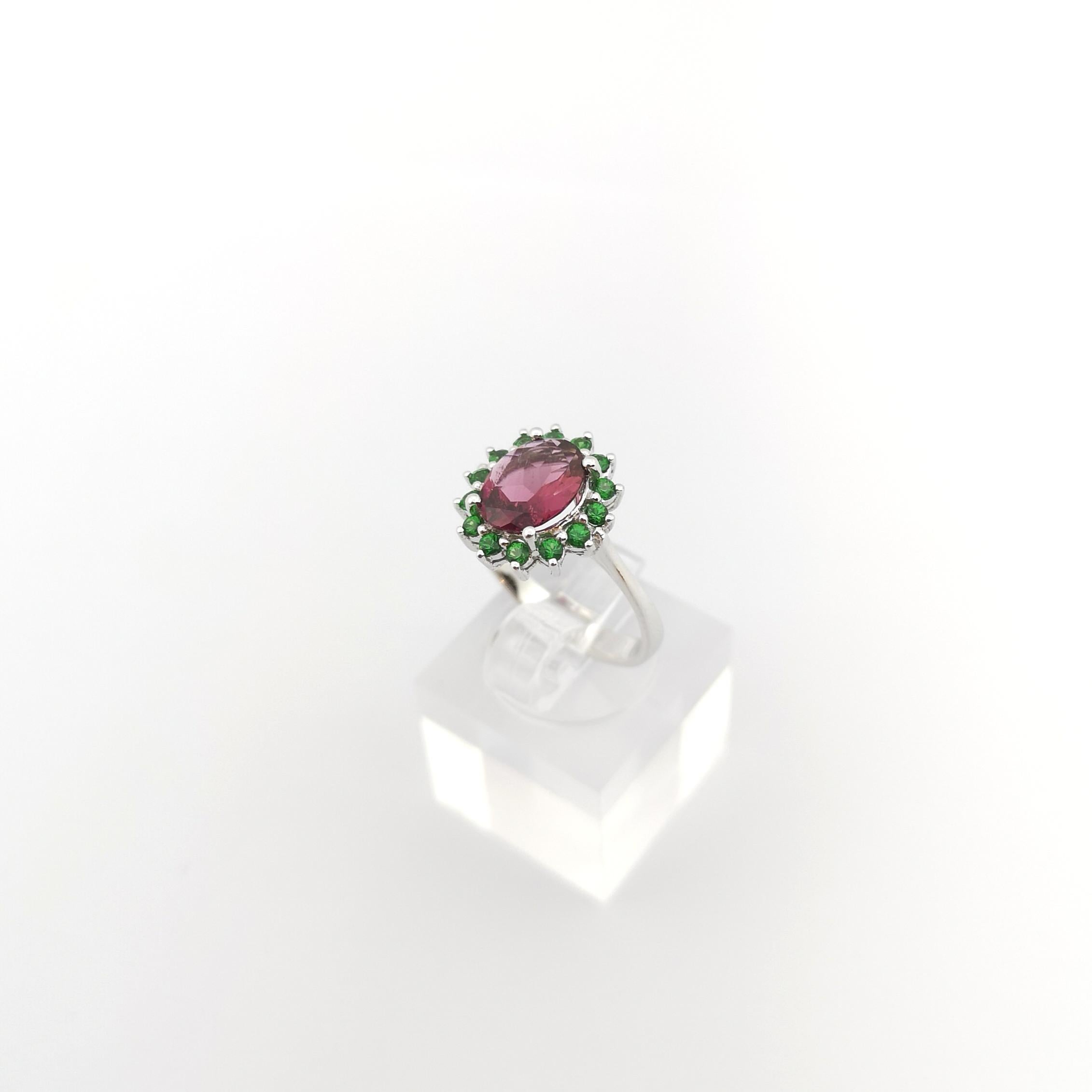 Rubellite with Tsavorite Ring set in 14K White Gold Settings For Sale 10
