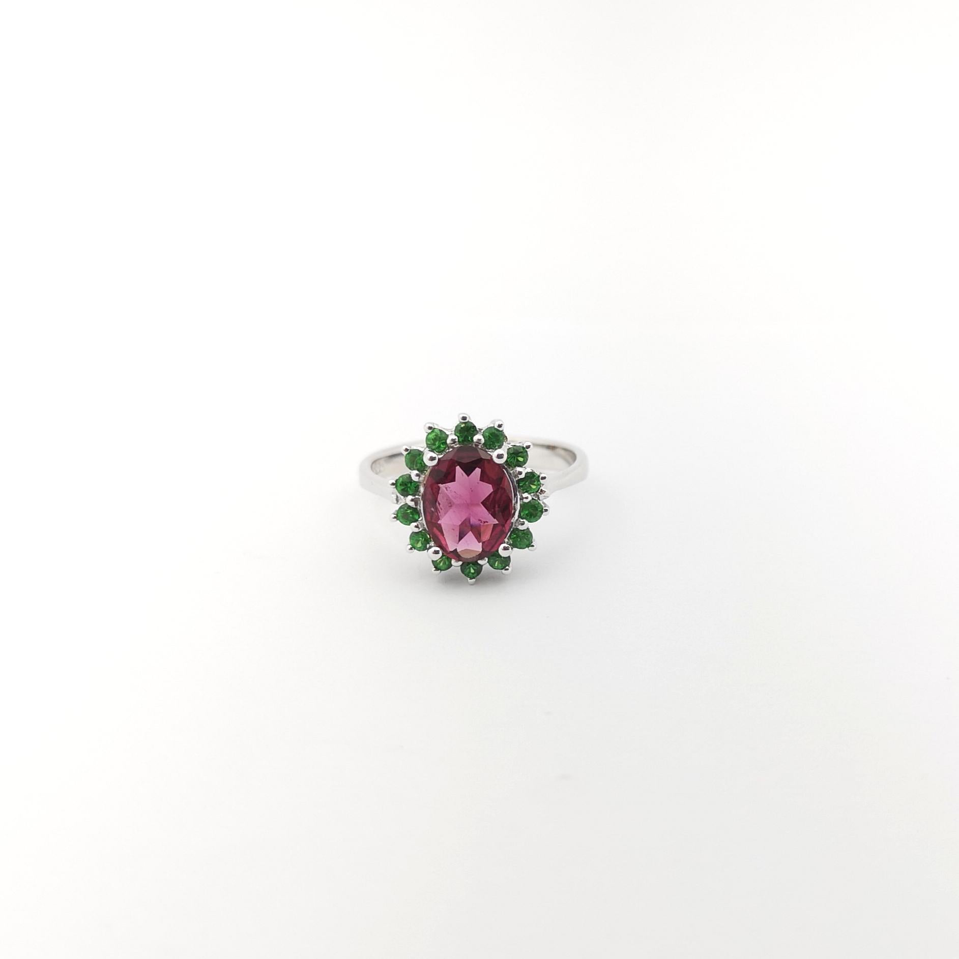 Rubellite with Tsavorite Ring set in 14K White Gold Settings For Sale 3