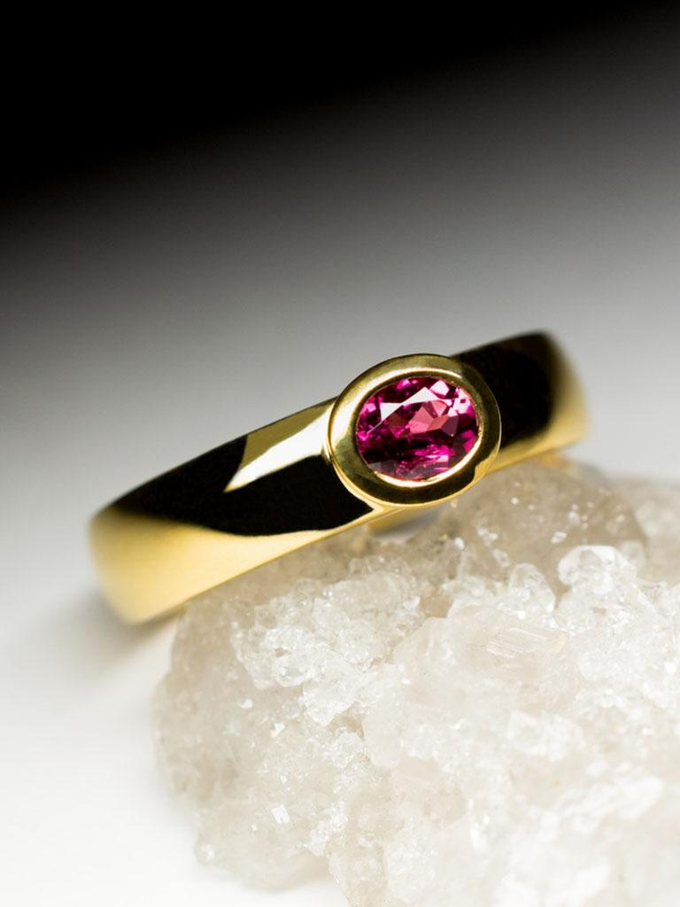Rubellite Bague Or Jaune Rapport Bijoux Classic Coupe Ovale Rose Chaud Fiançailles Unisexe en vente