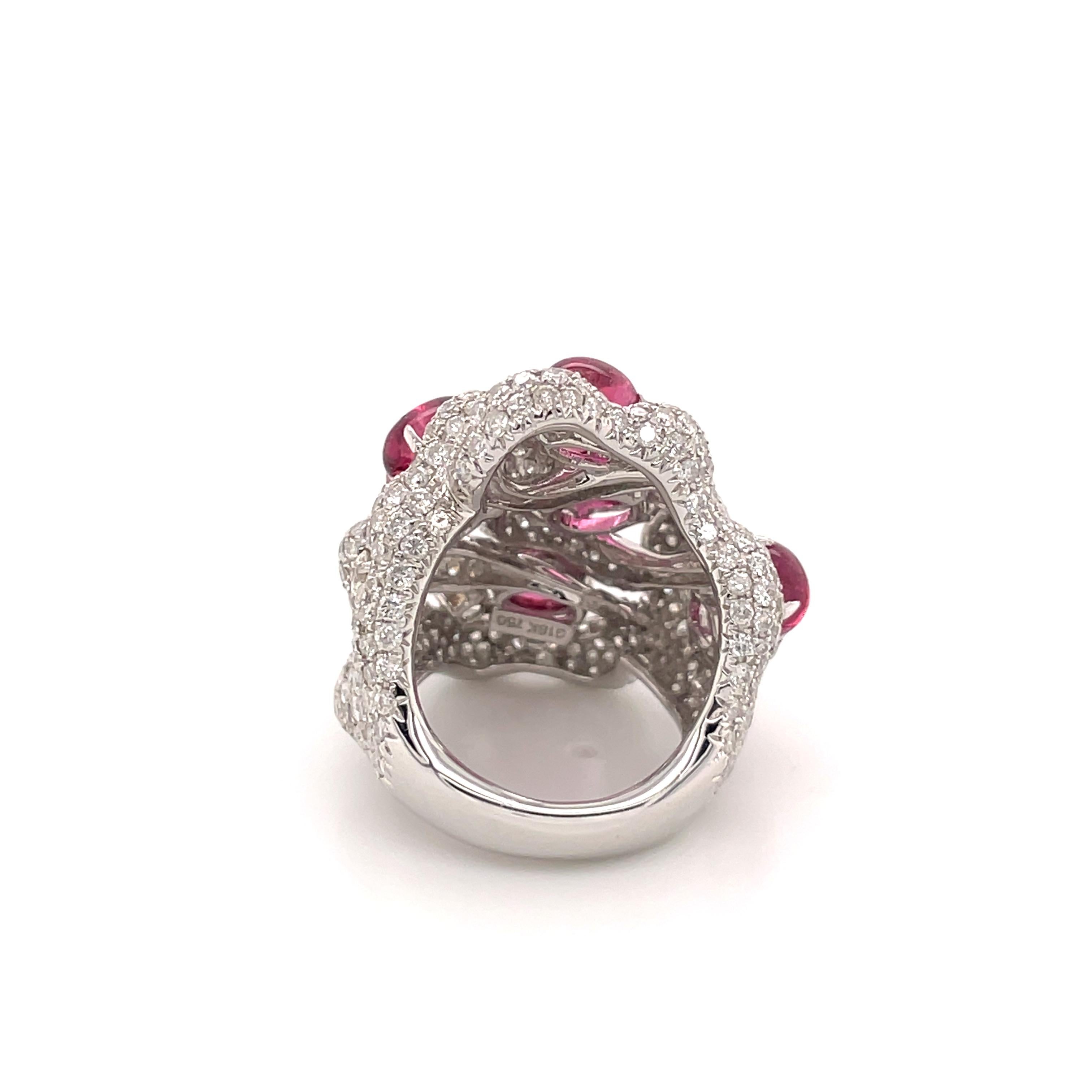 Cabochon Rubellites Entangled Diamond Multi Rope Ring For Sale