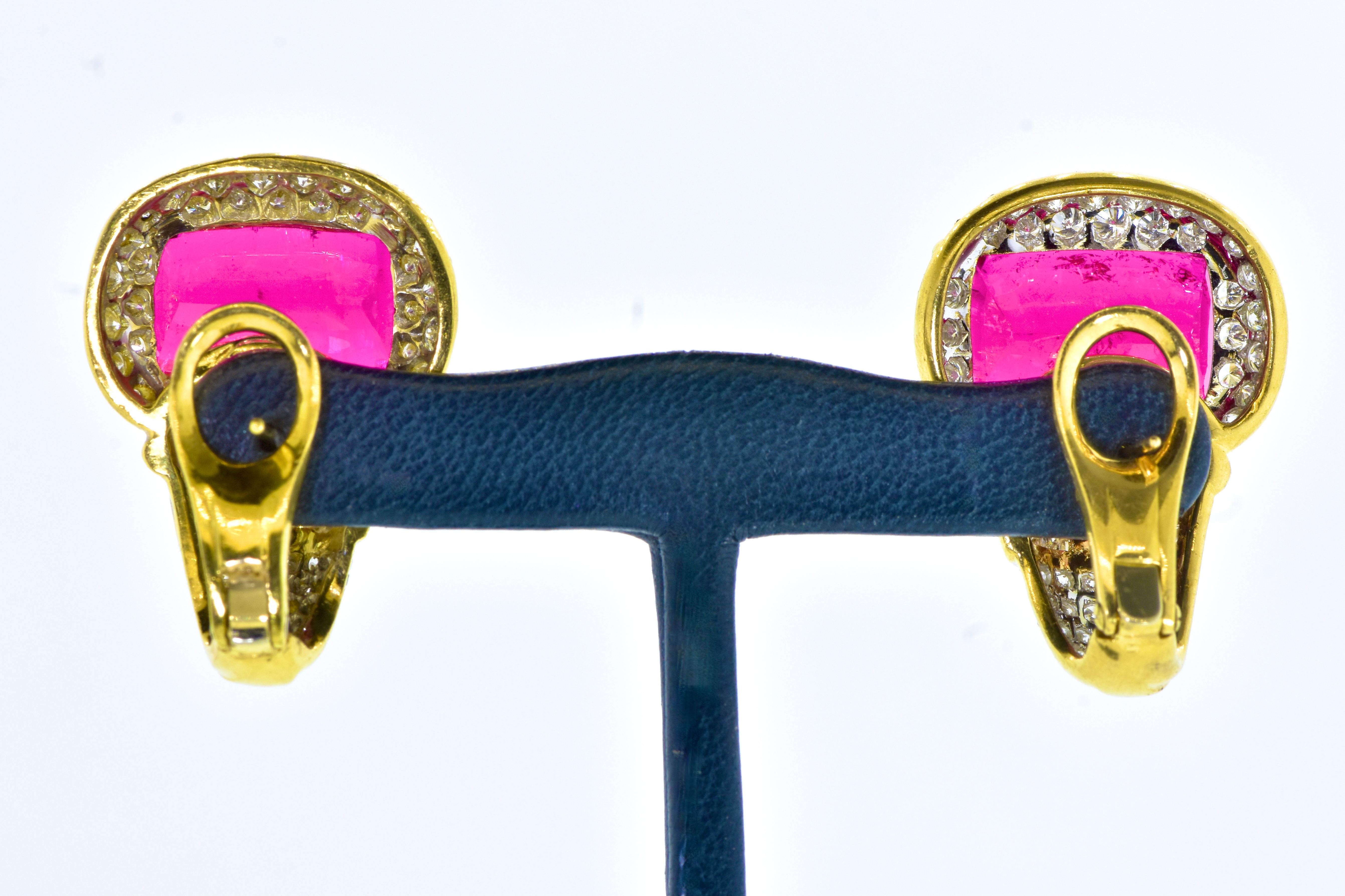 Rubellite Tourmaline, 26 Cts. & Diamonds, 5 cts. in 18k Fine Earrings In Excellent Condition For Sale In Aspen, CO