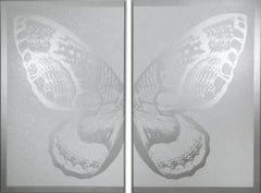 Dittico ibrido Farfalla I - Argento su bianco