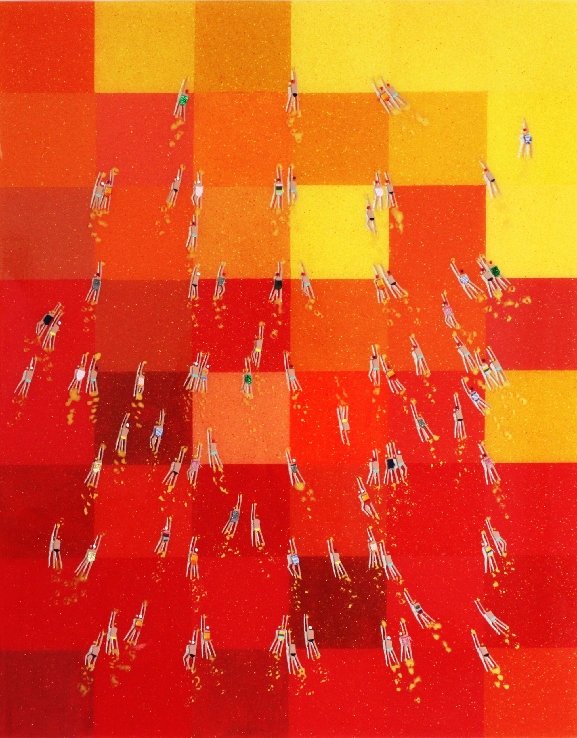 Ruben Abstract Abstract Painting - Swimmers 778 in Yallowa Sea Island, Painting, Acrylic on Wood Panel