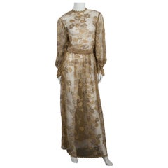 RUBEN PANIS Gold Lace Maxi Dress