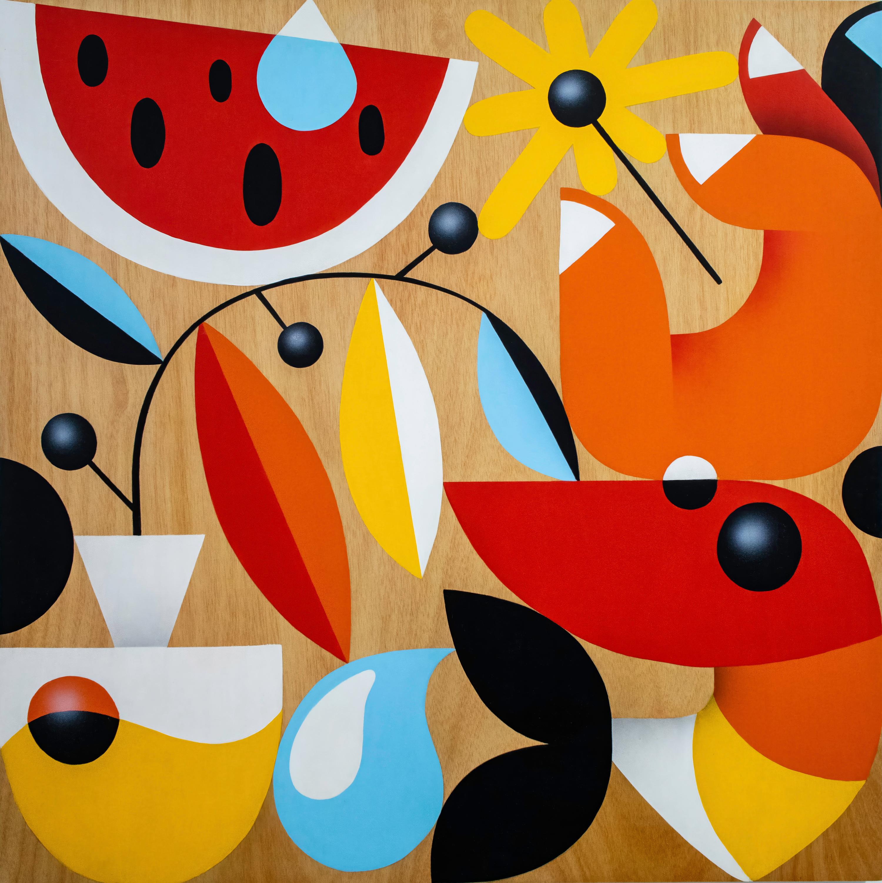 Rubén Sánchez Abstract Painting - "Mediterranean Sunset I", Abstract Still Life Painting, Acrylic on Wood