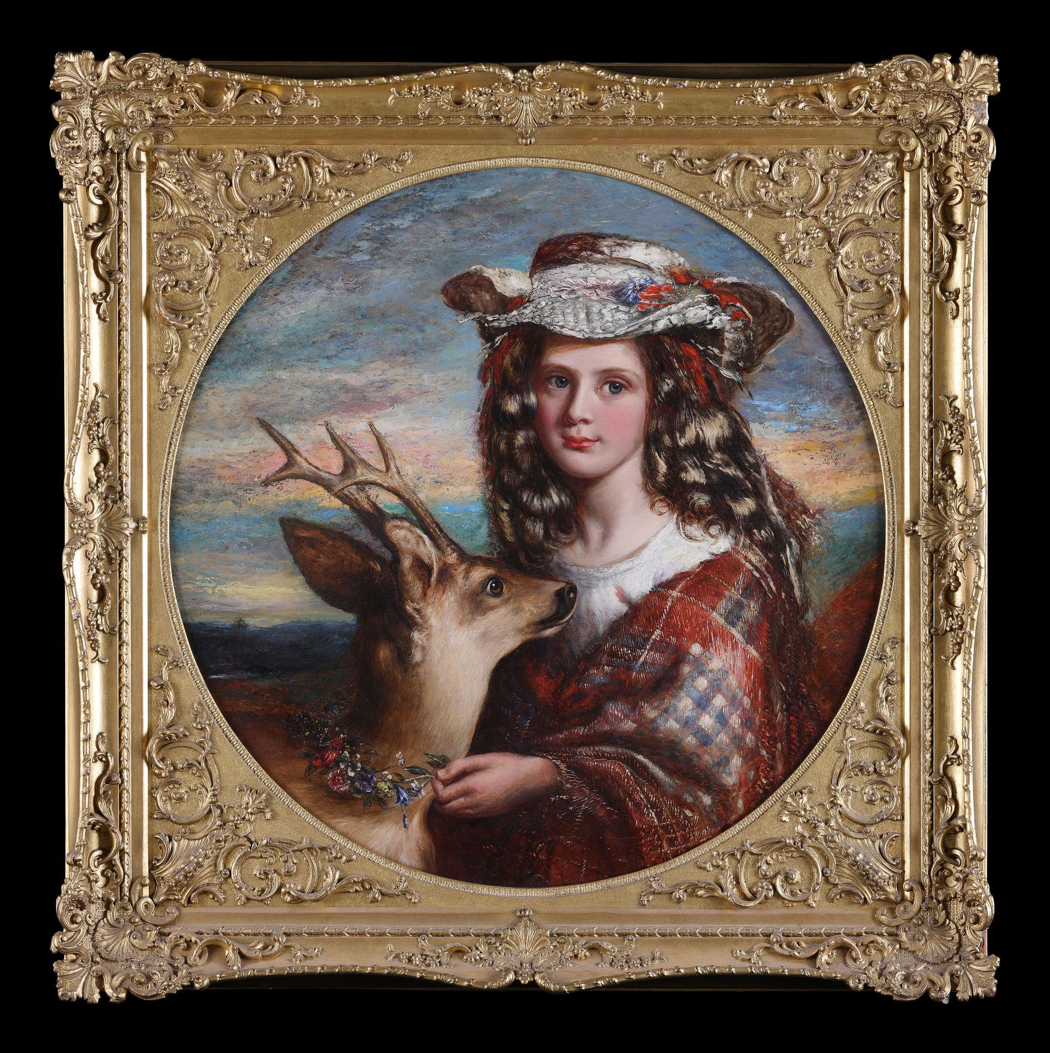 Ruben Sayers Animal Painting - The Scottish Flower Girl with a Doe