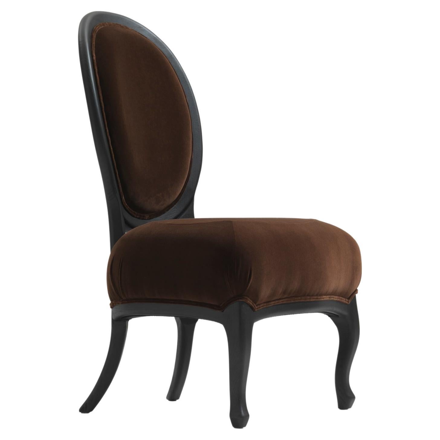 RUBENS Brown Velvet Dining Chair In Solid Wood by Nigel Coats For Sale