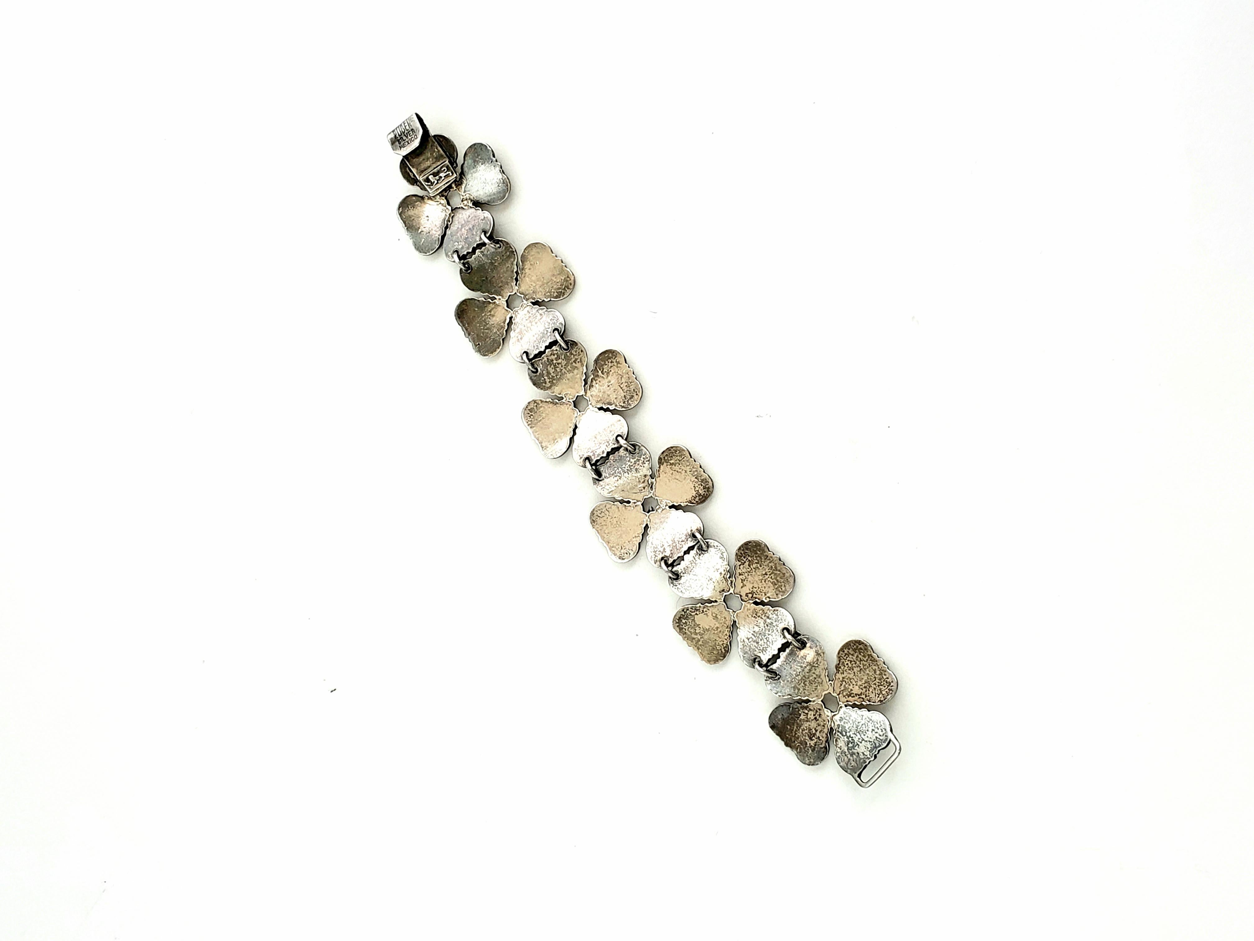 Rubens Mexico Sterling Silver Four Leaf Clover Link Bracelet In Good Condition In Washington Depot, CT