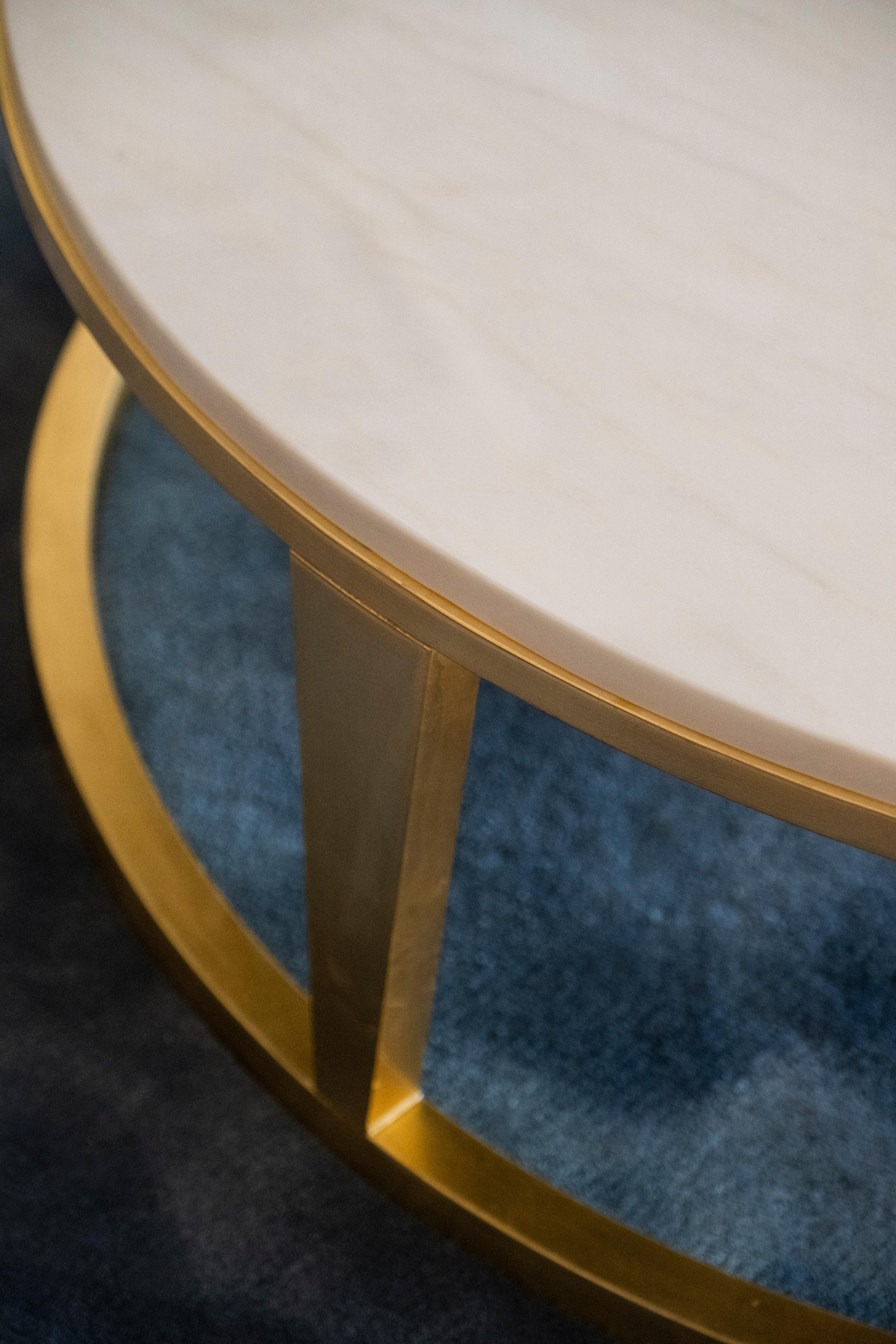 Polished Art Deco Rubi Coffee Table Calacatta Marble Gold Handmade Portugal Greenapple For Sale