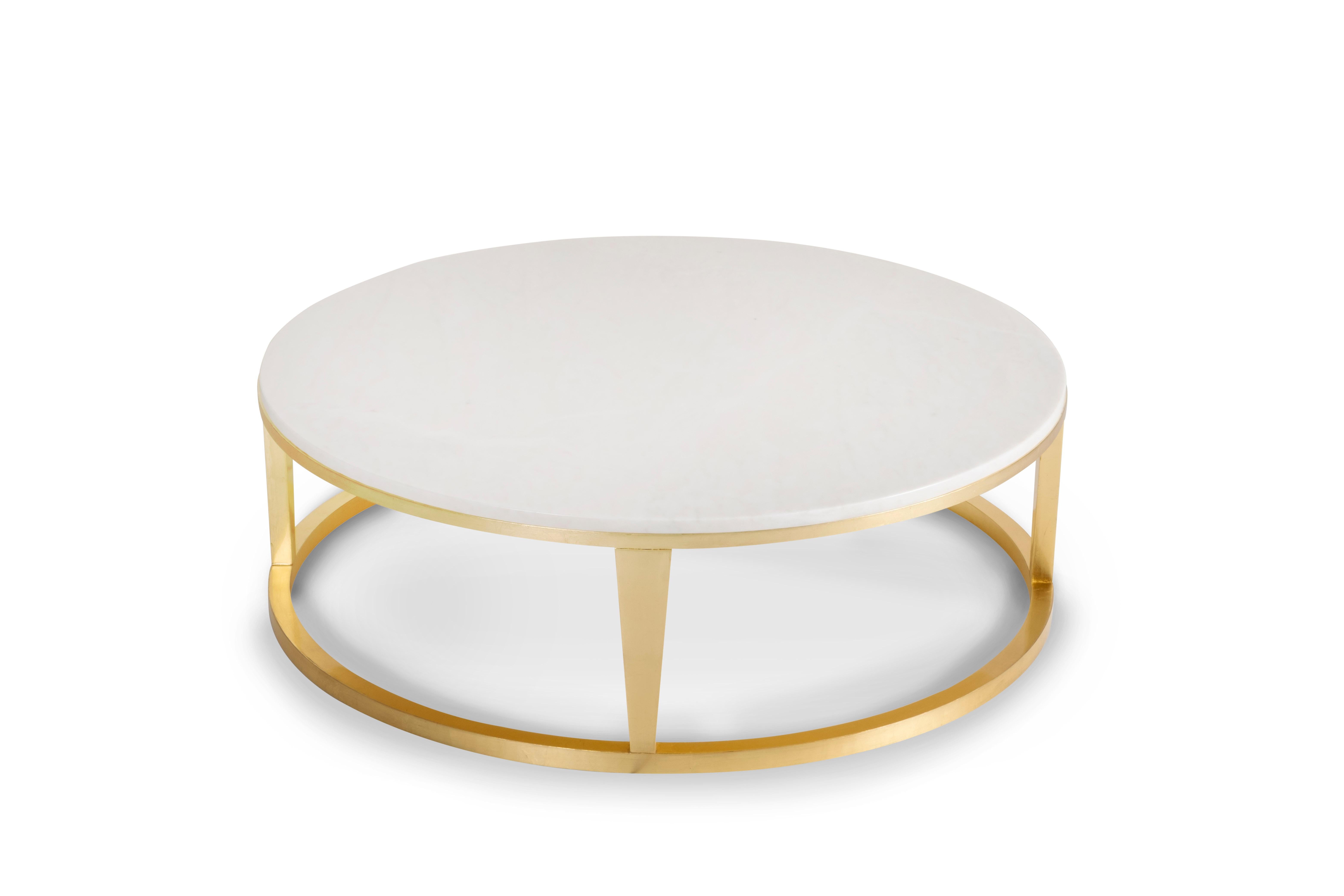 Contemporary Art Deco Rubi Coffee Table Calacatta Marble Gold Handmade Portugal Greenapple For Sale