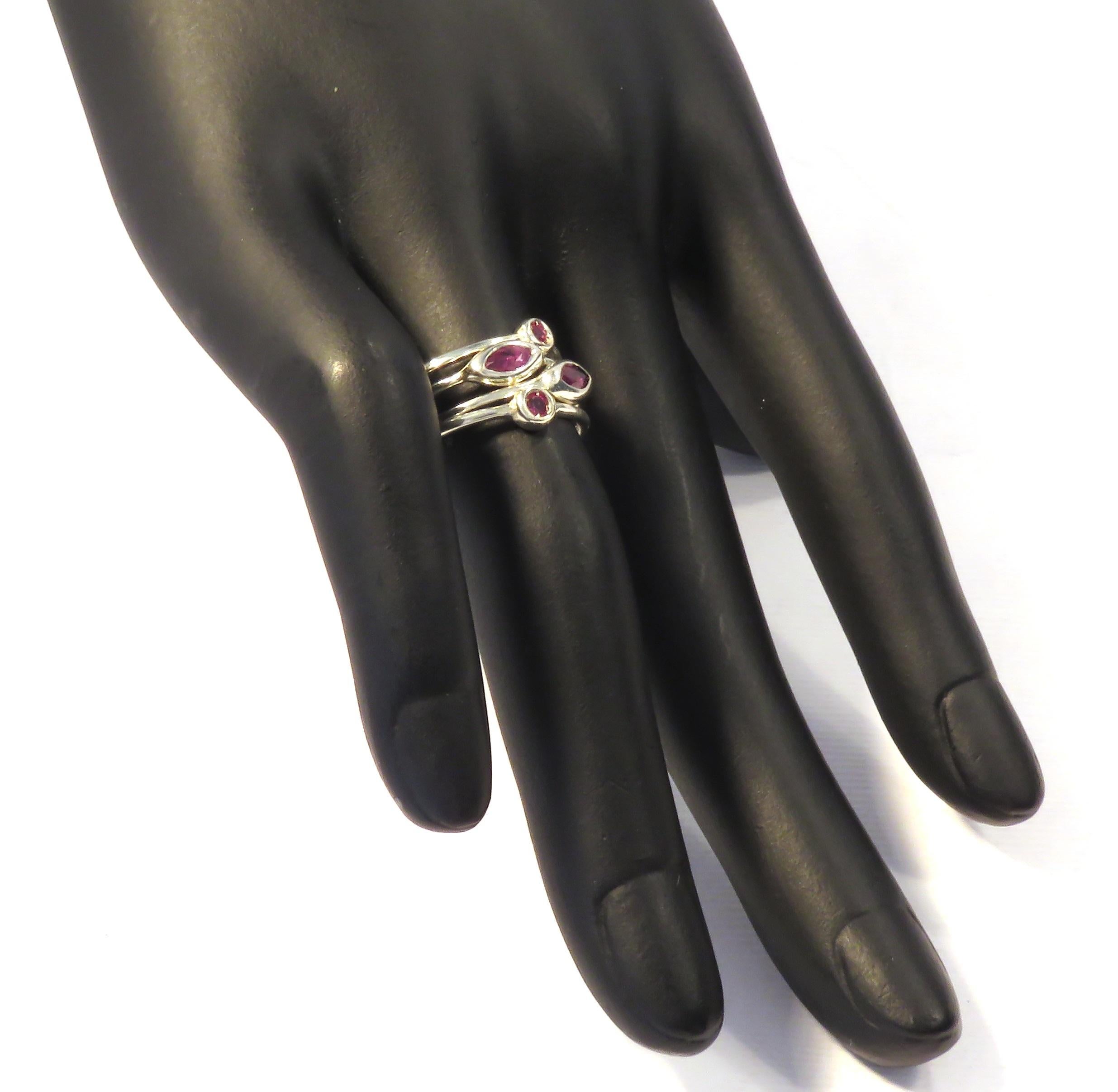 Brilliant Cut Rubies 9 Karat White Gold Stacking Ring Handcrafted in Italy