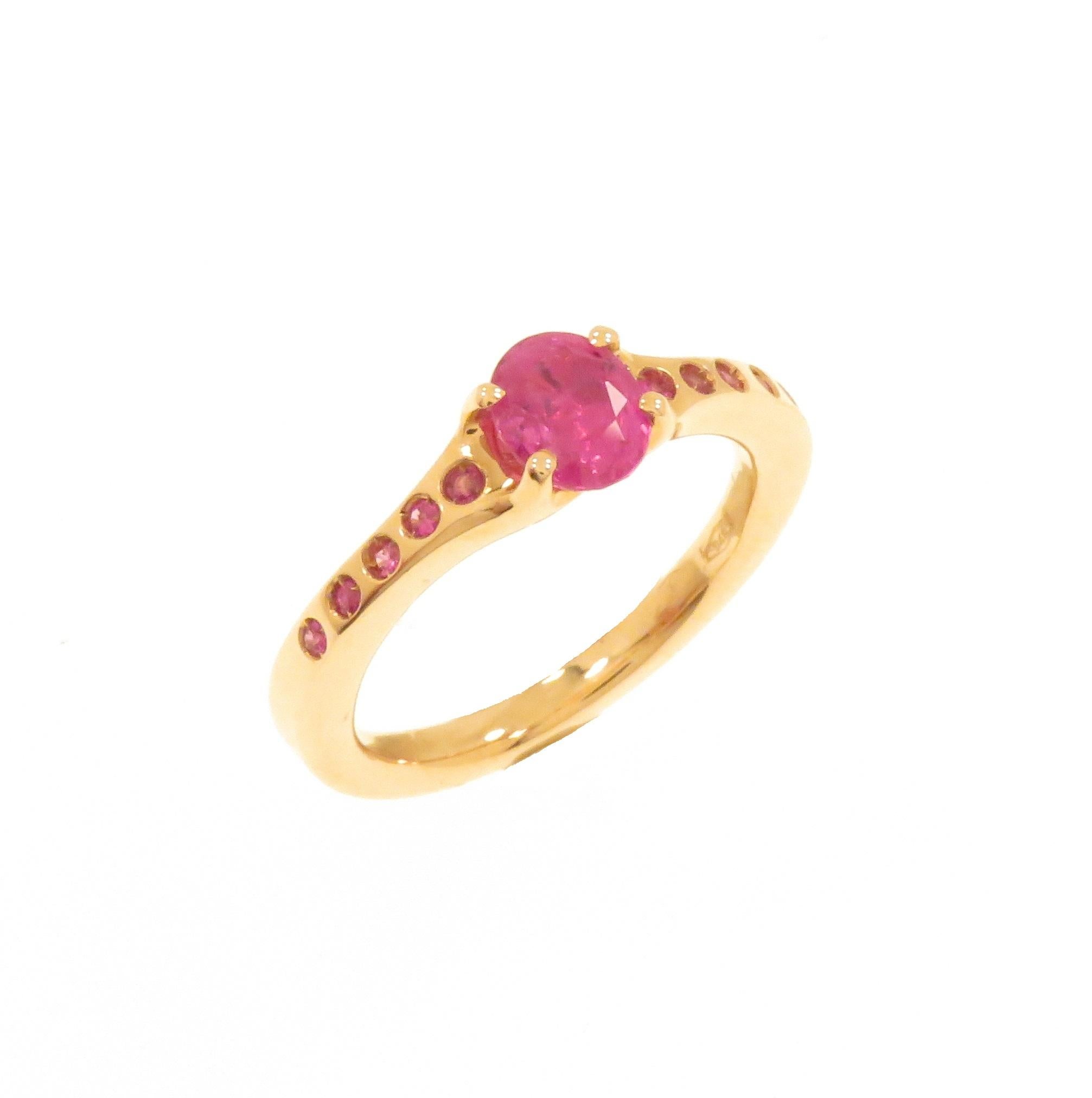 Contemporary Rubies 9K Rose Gold Ring Handcrafted For Sale
