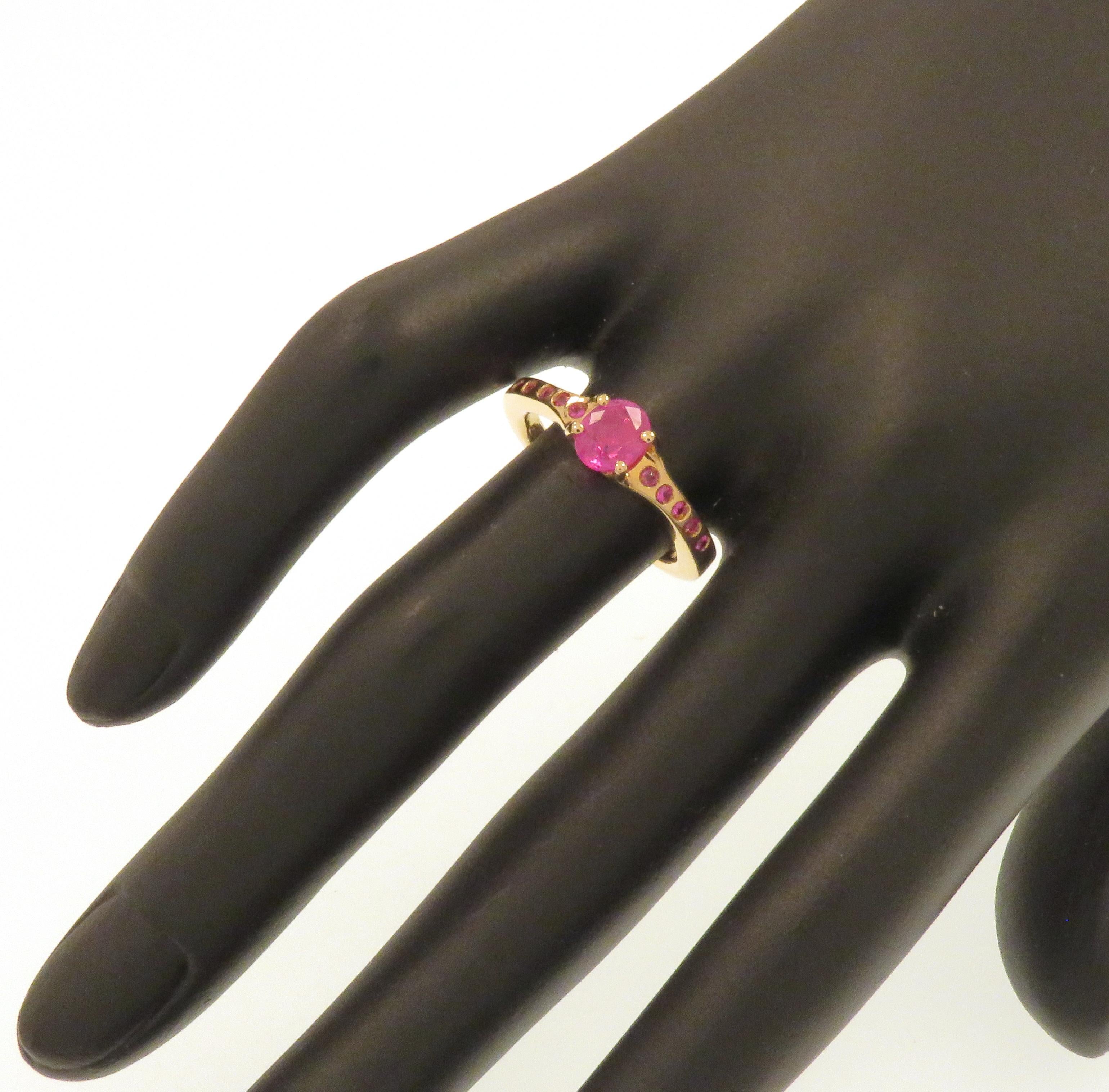 Oval Cut Rubies 9K Rose Gold Ring Handcrafted For Sale