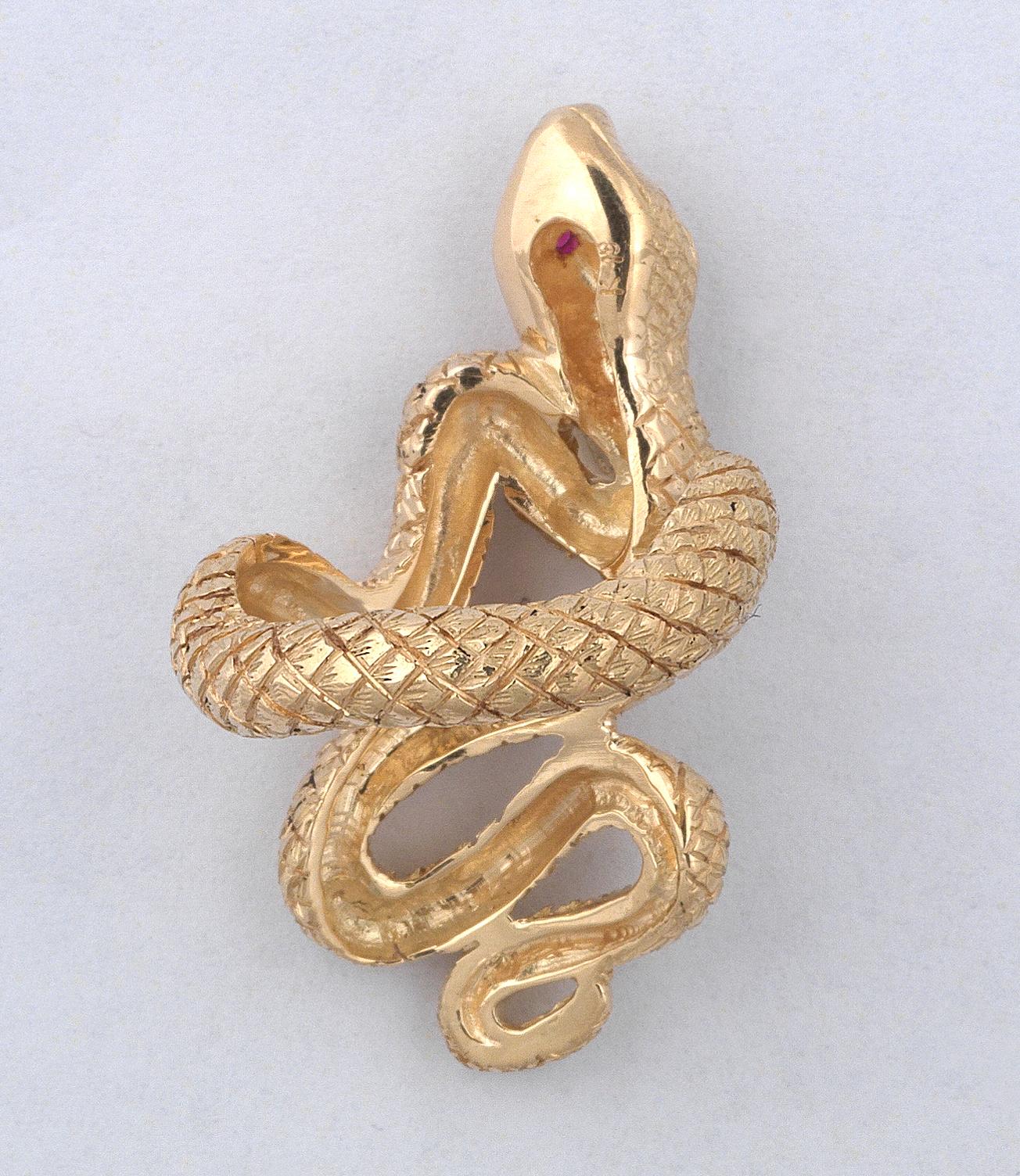 Retro Rubies and 18 Karat Gold Snake Ring