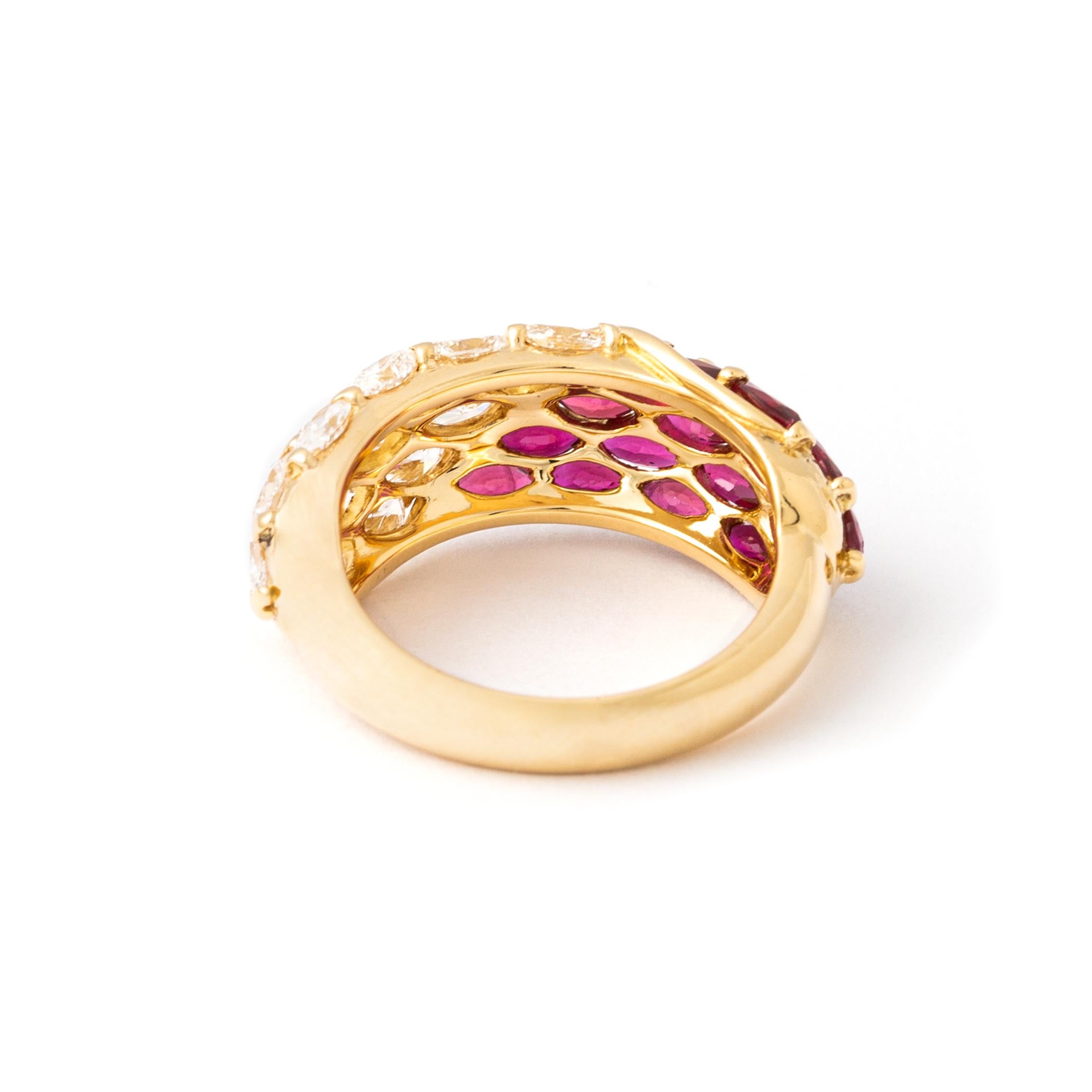 Oval Cut Rubies and Diamond Gold Ring For Sale