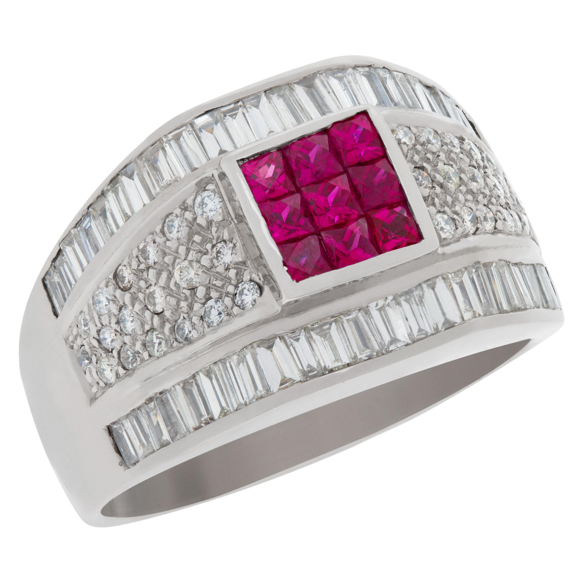 Rubies and Diamond Ring in 18k White Gold, 1.00 Carats in Diamonds In Excellent Condition For Sale In Surfside, FL