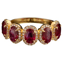 Rubies and Diamonds 18 Karat Yellow Gold Half Eternity Band