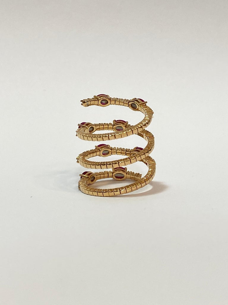 Rubies and Diamonds 18 Kt Rose Gold Snake Band Ring For Sale at 1stDibs