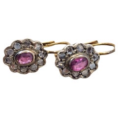 Rubies and Diamonds Cluster Earrings from the early 1900s Made in Italy