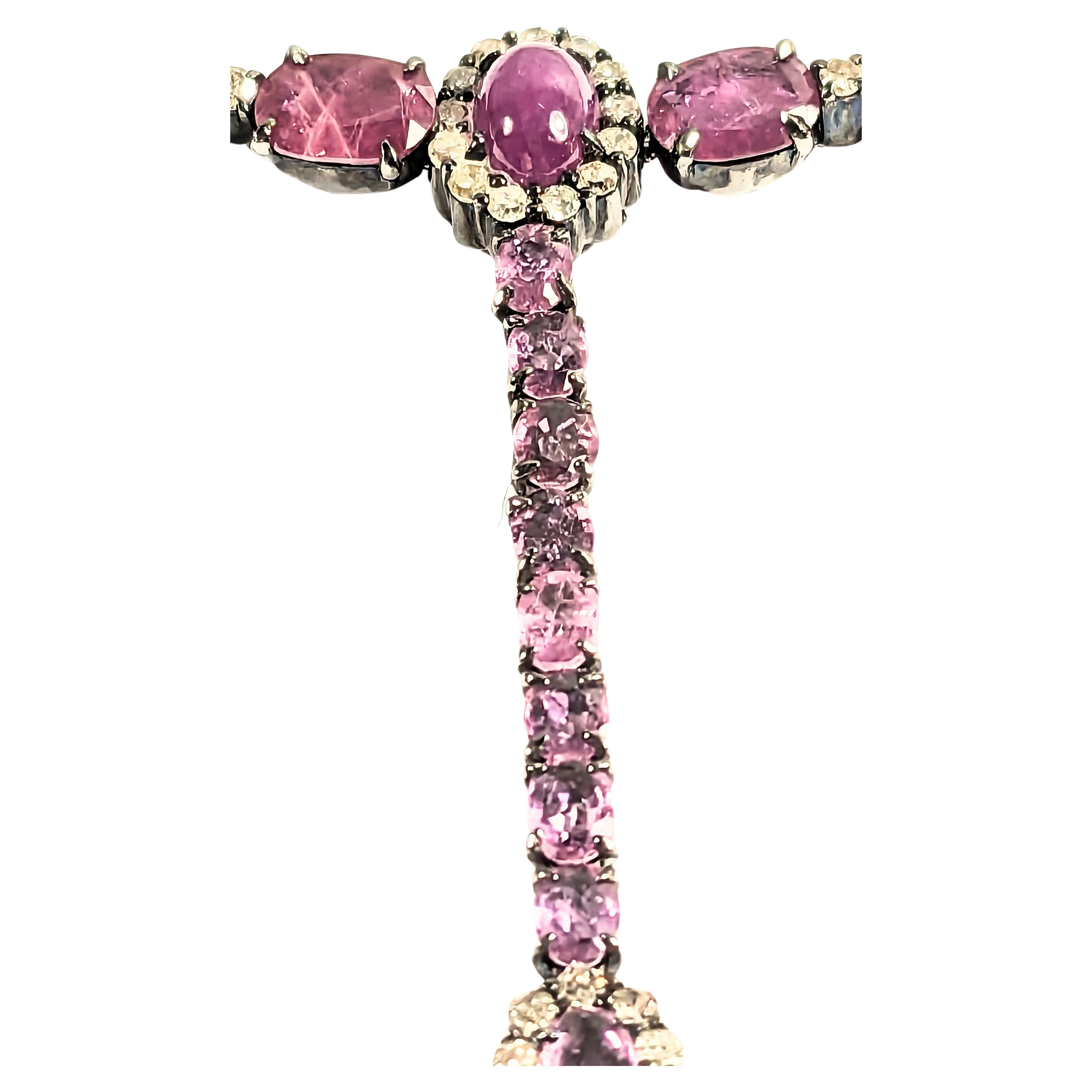Collier de rubis et diamants  Monté en or 18k et en argent Pour femmes en vente