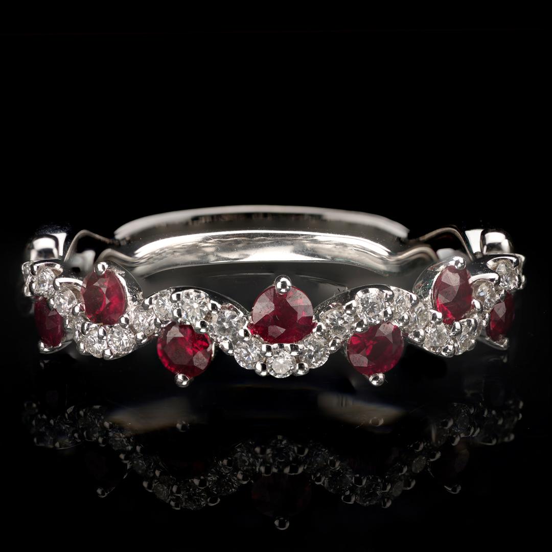 Round Cut Rubies and Diamonds Ring For Sale