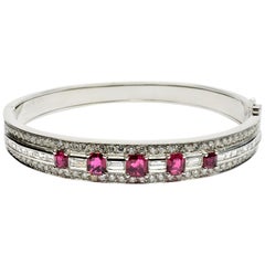 Rubies and Diamonds White Gold Bangle Bracelet Made in Italy