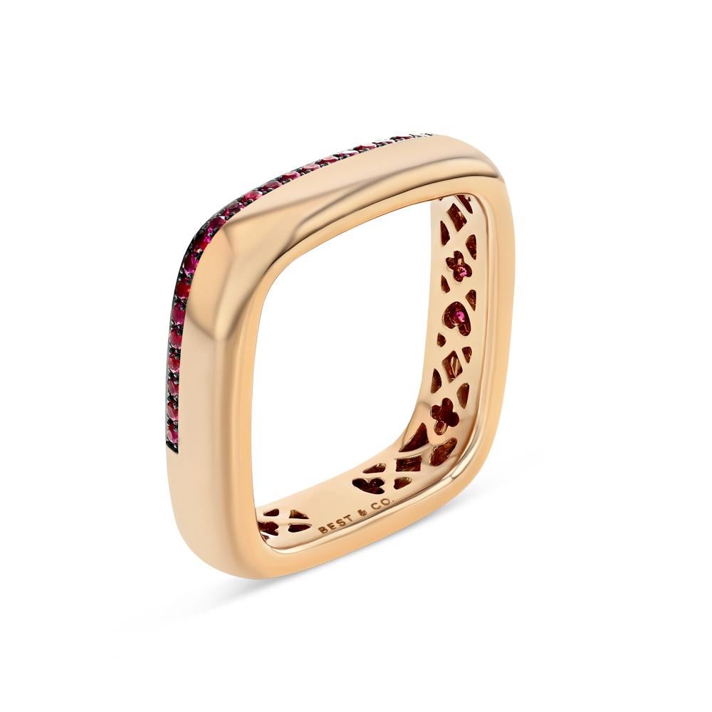 Women's or Men's Rubies and Rose Gold Square Ring For Sale