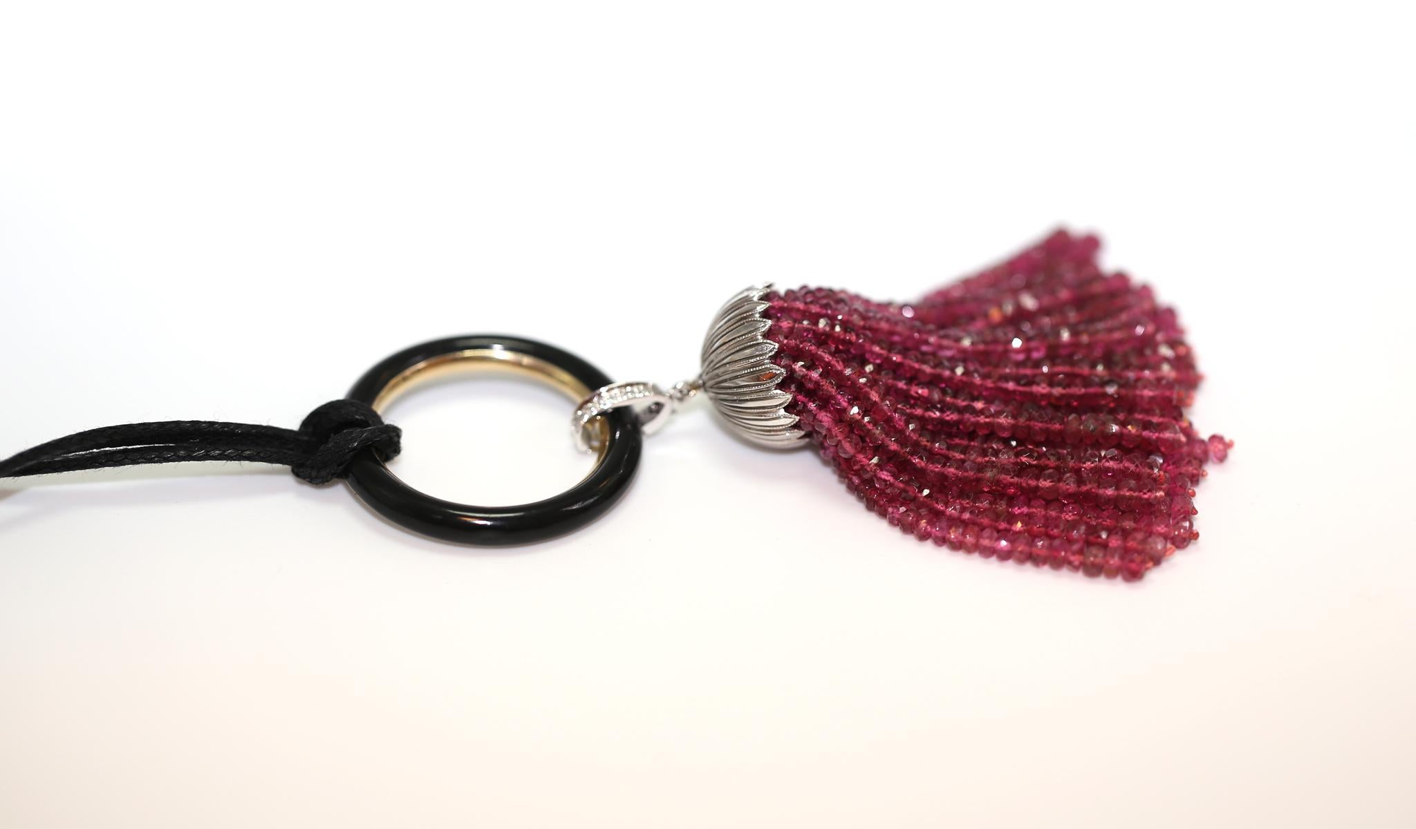 Pendentif en or et platine avec perles de rubis, 1920 en vente 1