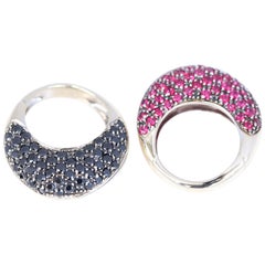 Ring Pair Rubies Black Diamonds 18 K Yellow Gold Whimsical, 2000 Ring Pair Rubies Black Diamonds 18 K Yellow Gold Whimsical, 2000