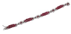 Rubies, Diamond, 14 Karat White Gold Link Bracelet