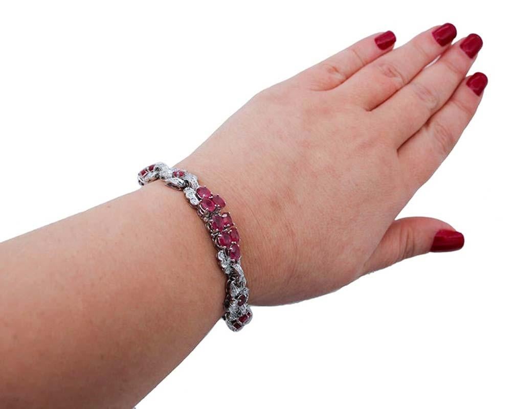 Rubíes, Diamantes, Oro Blanco 14 Kilates Pulsera Link Corte mixto en venta