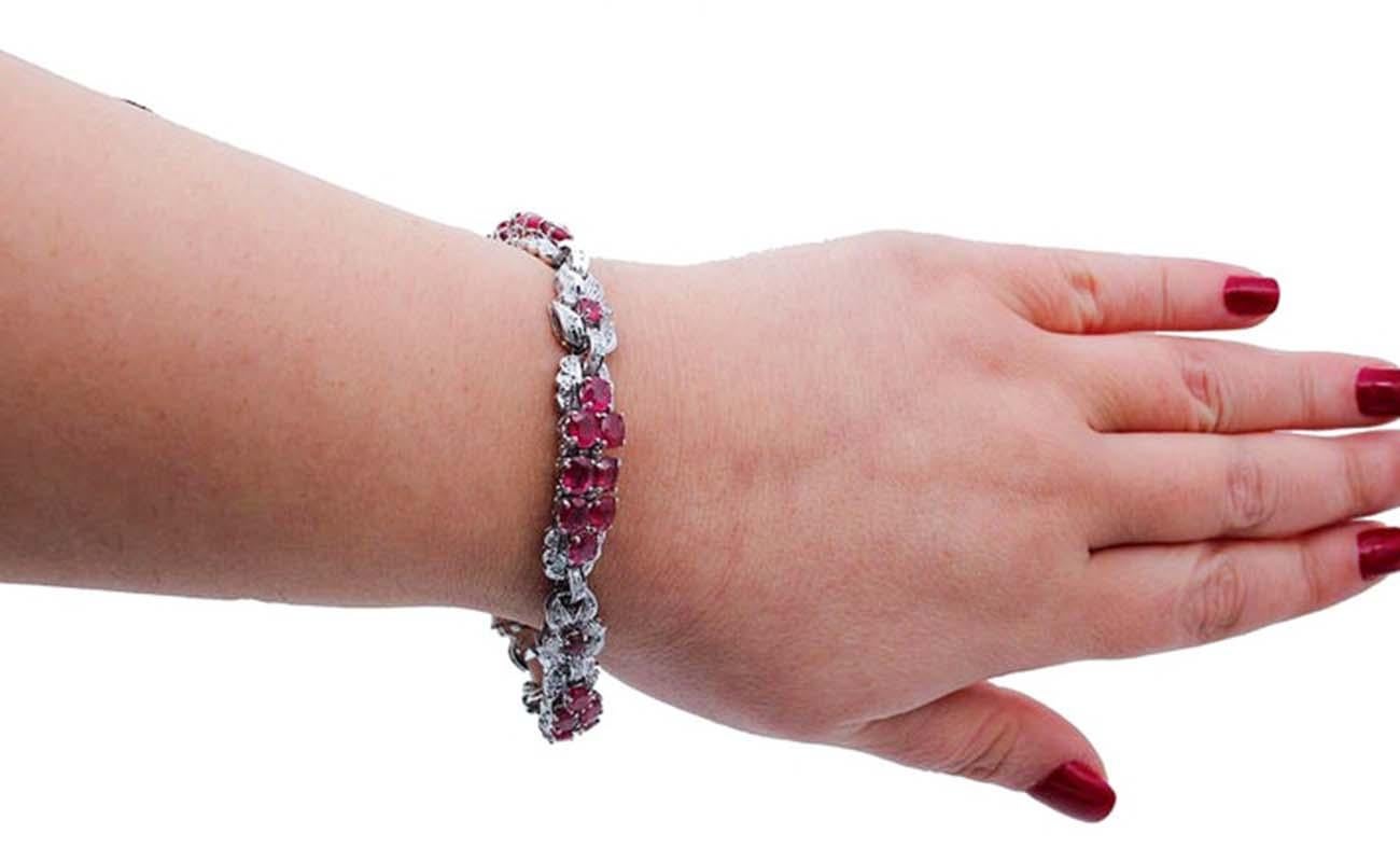 Rubíes, Diamantes, Oro Blanco 14 Kilates Pulsera Link en Bueno estado para la venta en Marcianise, Marcianise (CE)