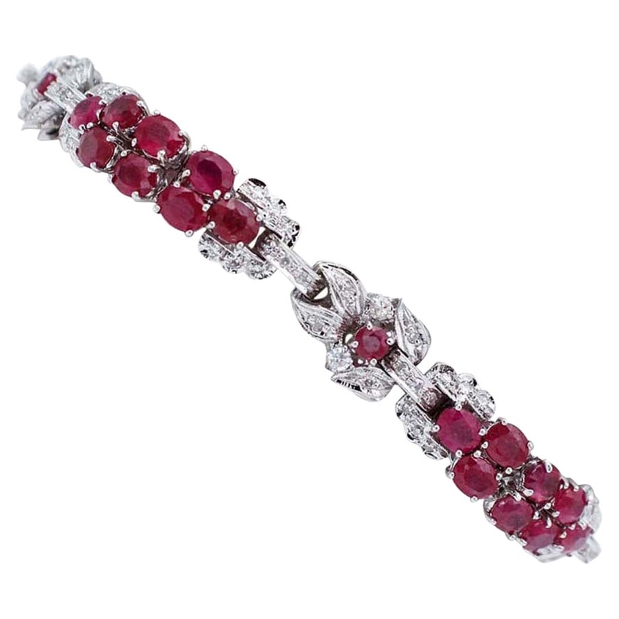 Bracciale A Link con rubini, diamanti e oro bianco 14 carati
