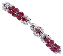 Rubíes, Diamantes, Oro Blanco 14 Kilates Pulsera Link