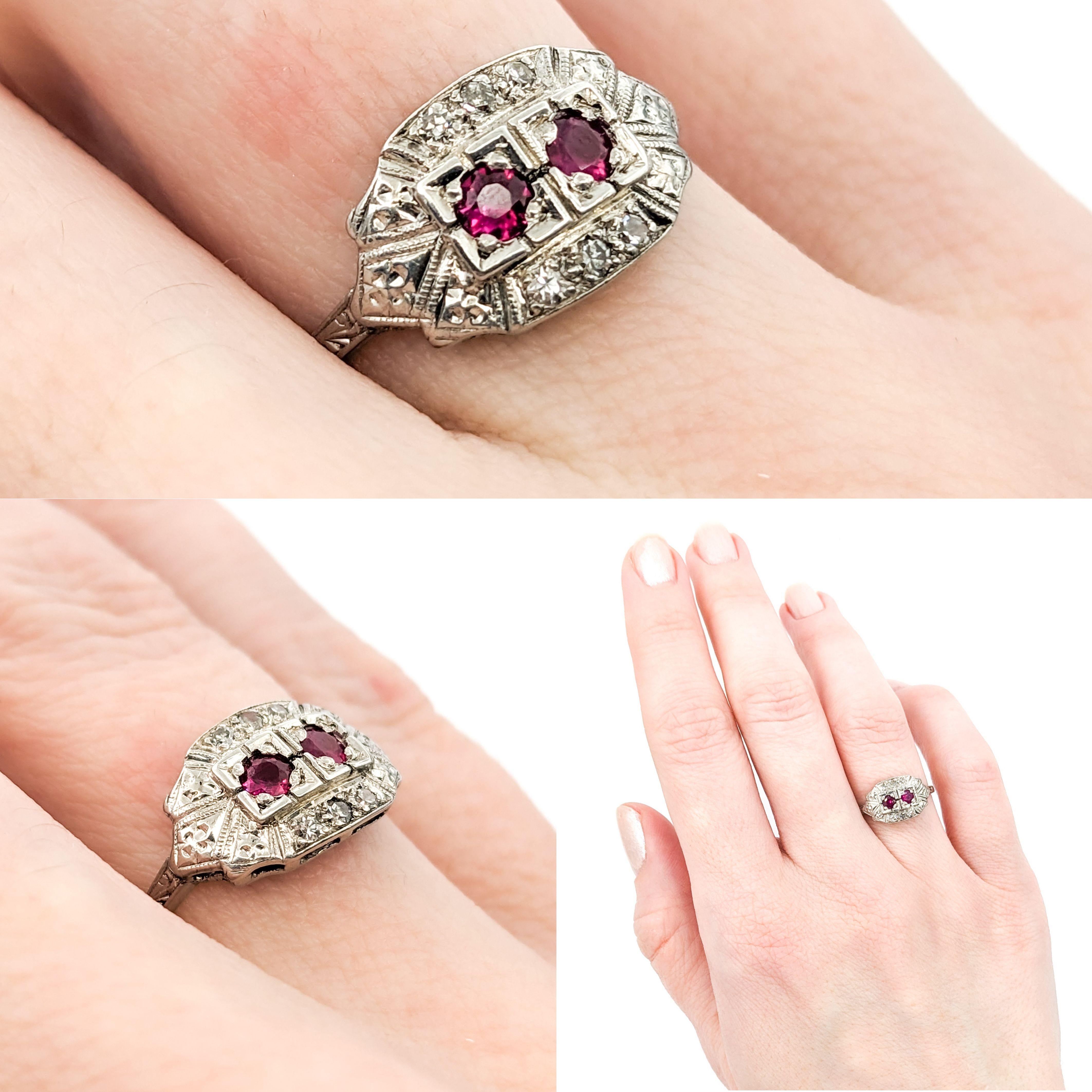 Women's Rubies & Diamond Antique Ring In Platinum For Sale